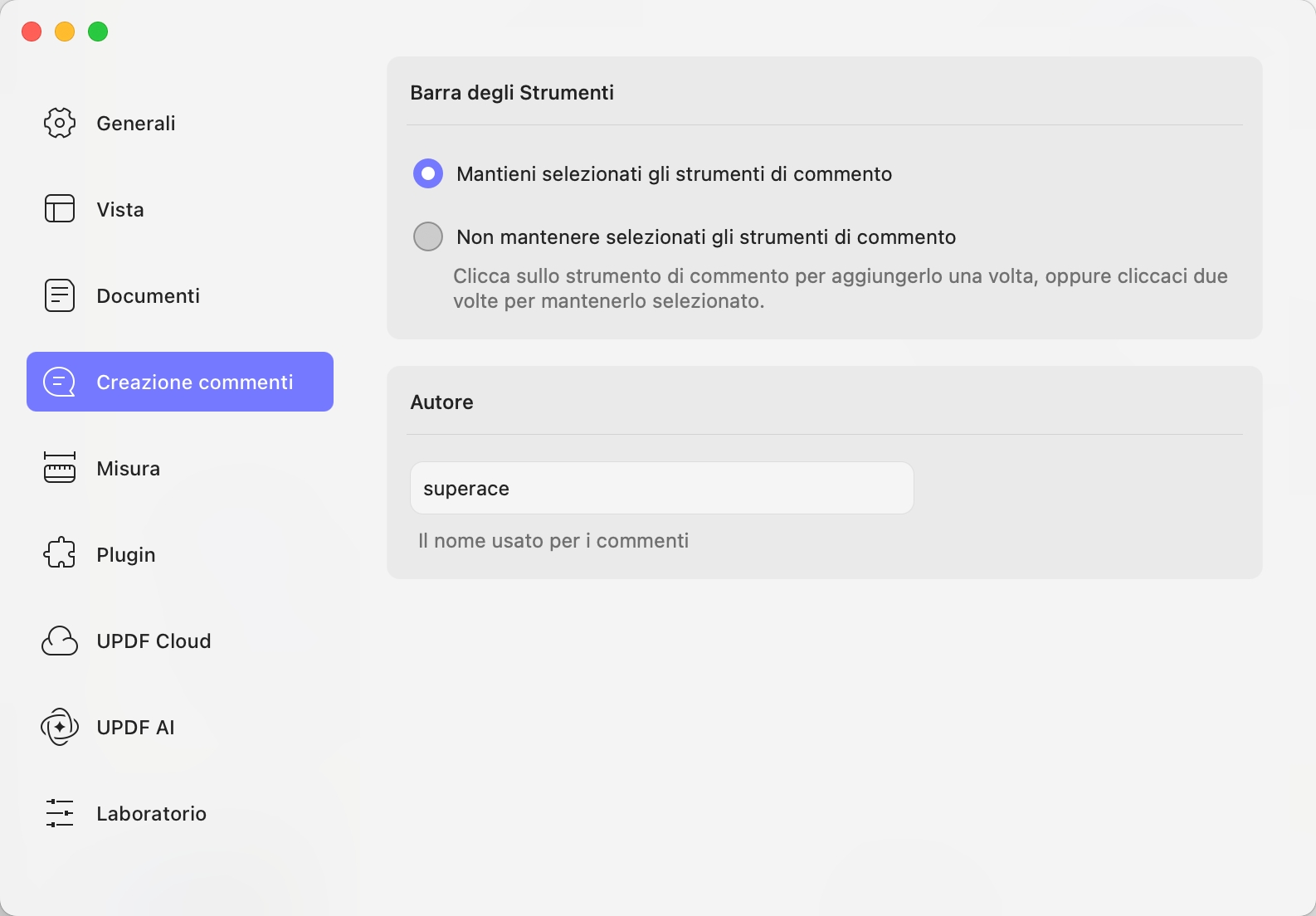 commenting preferences updf mac
