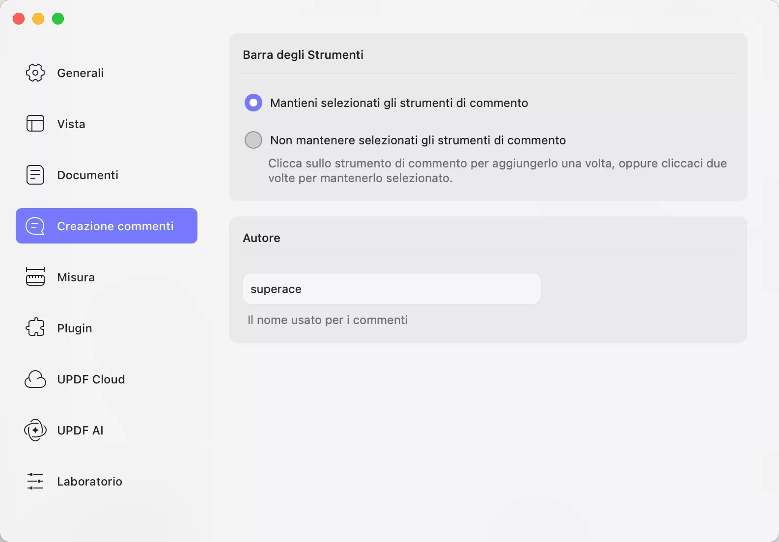 commenting preferences updf mac