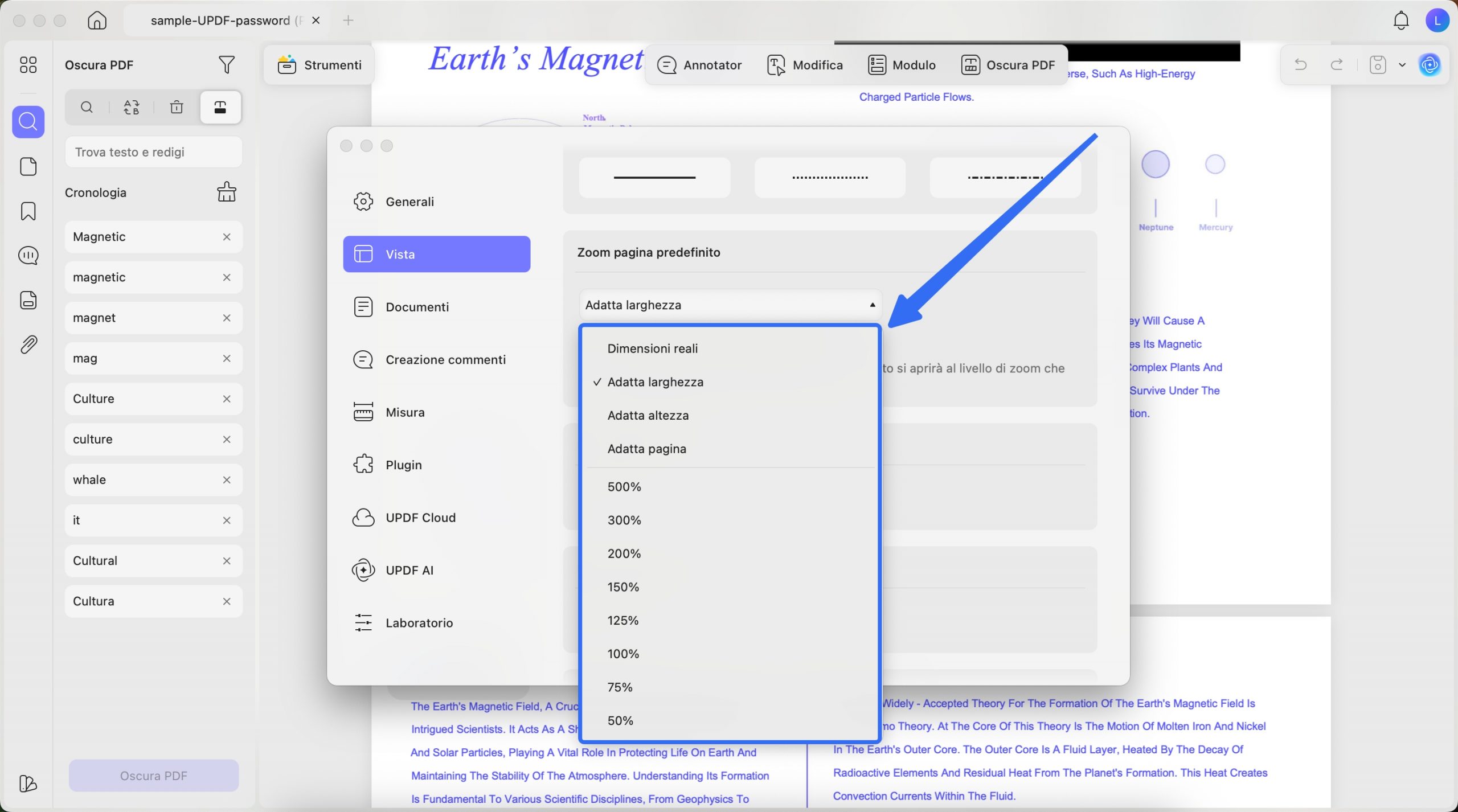 default page zoom updf mac