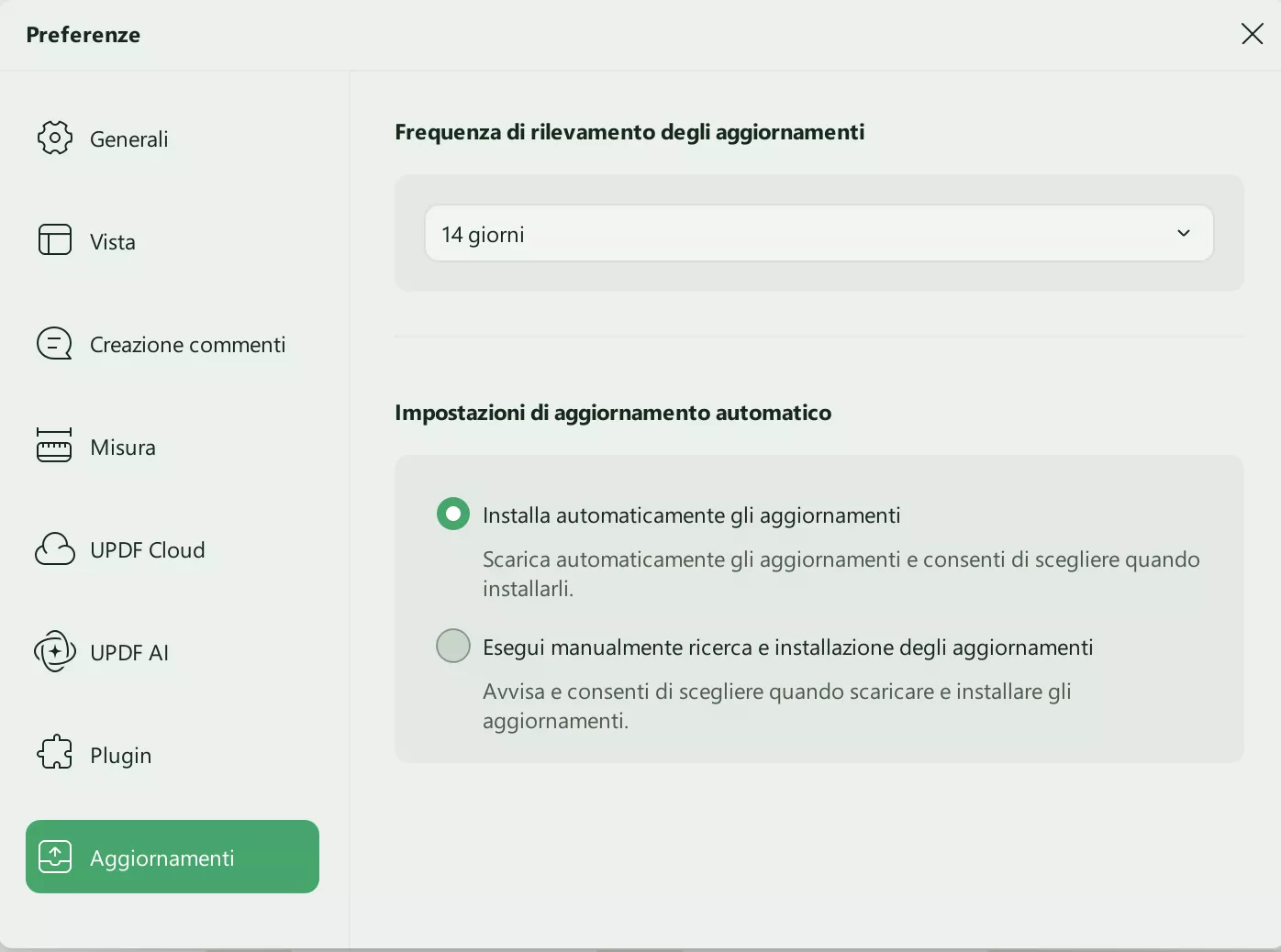 updater preferences updf windows