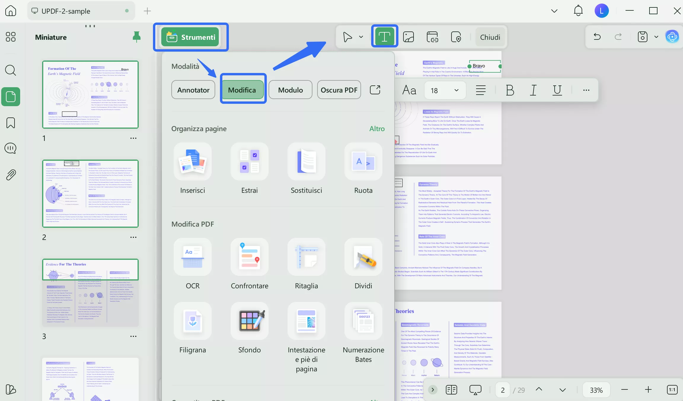 inserisci testo come commento di testo