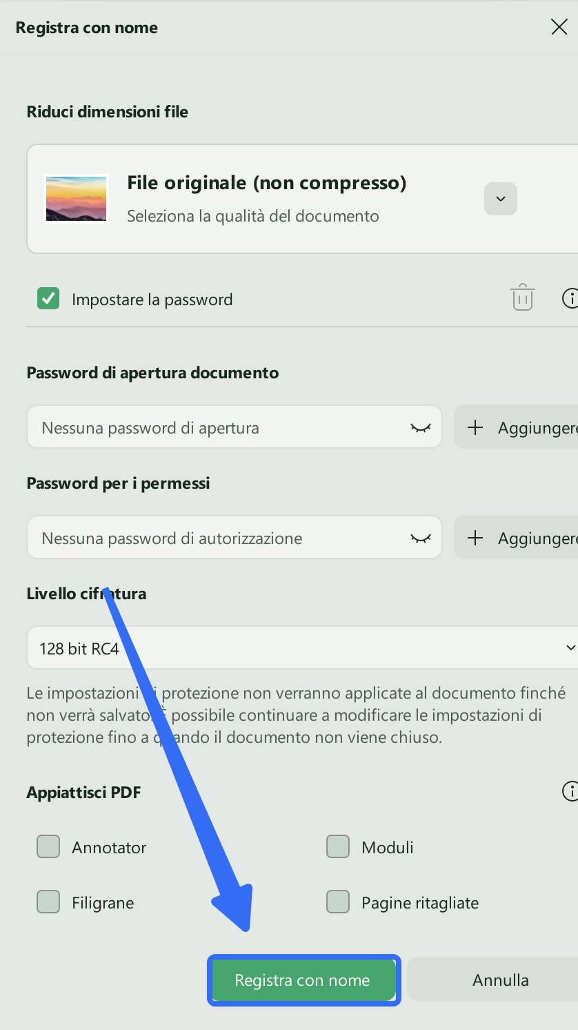 save password settings updf windows 2