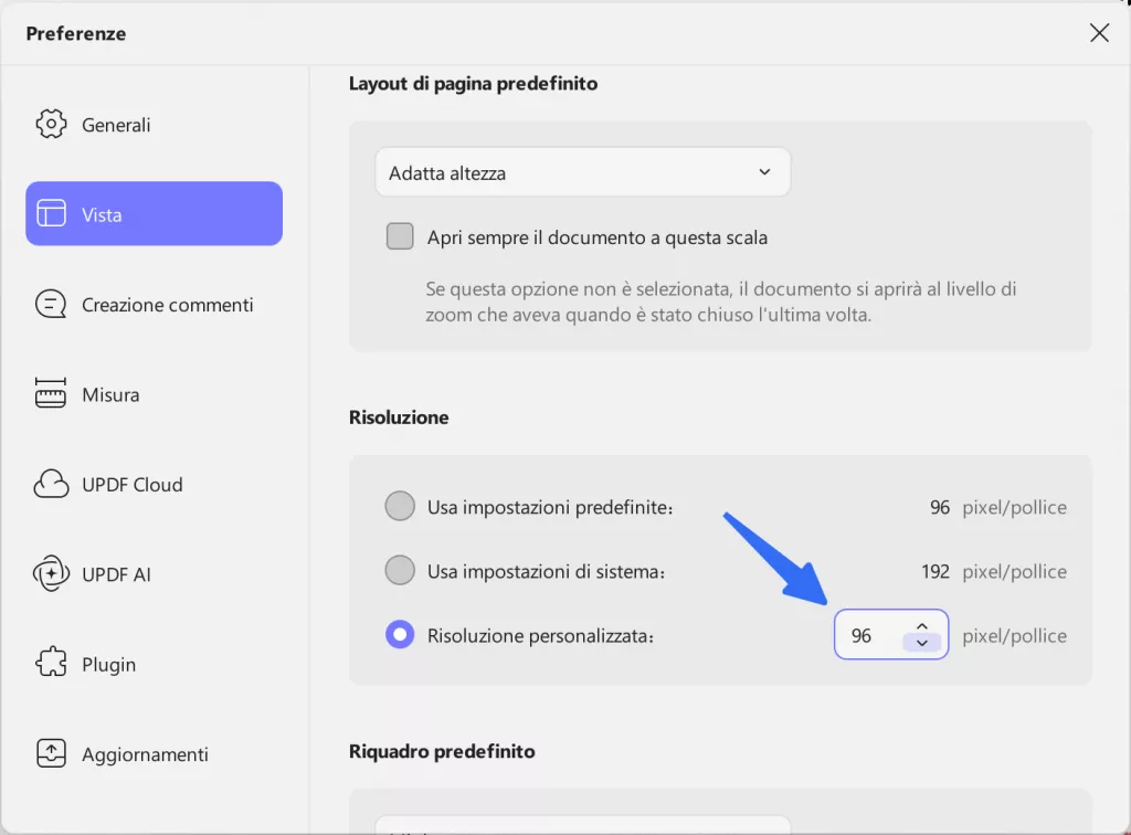 resolution setting in preference 