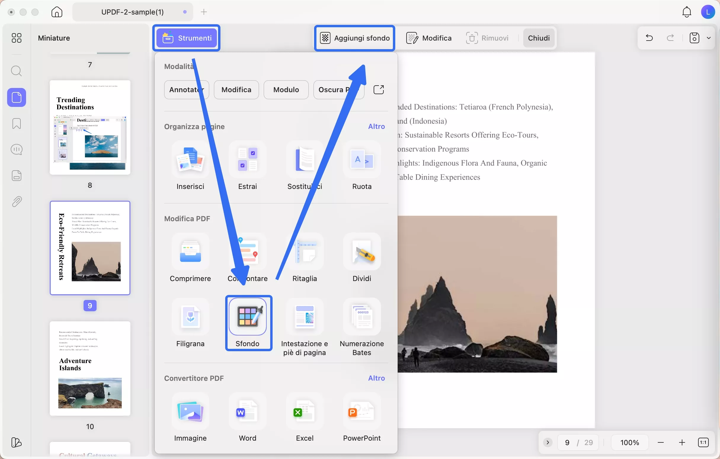 select background from toolbar