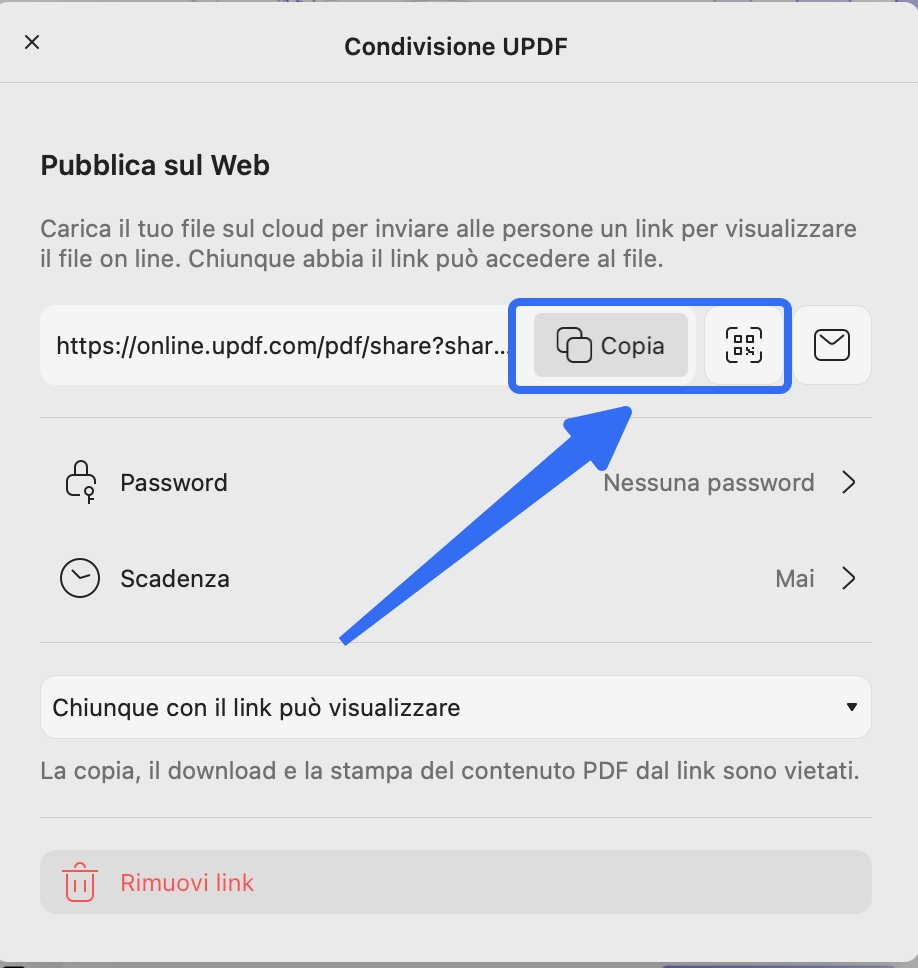 copy link or qr code for pdf updf mac