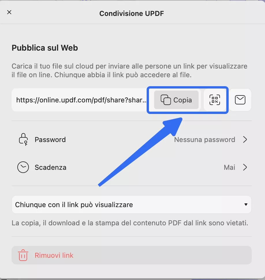 copy link or qr code for pdf updf mac