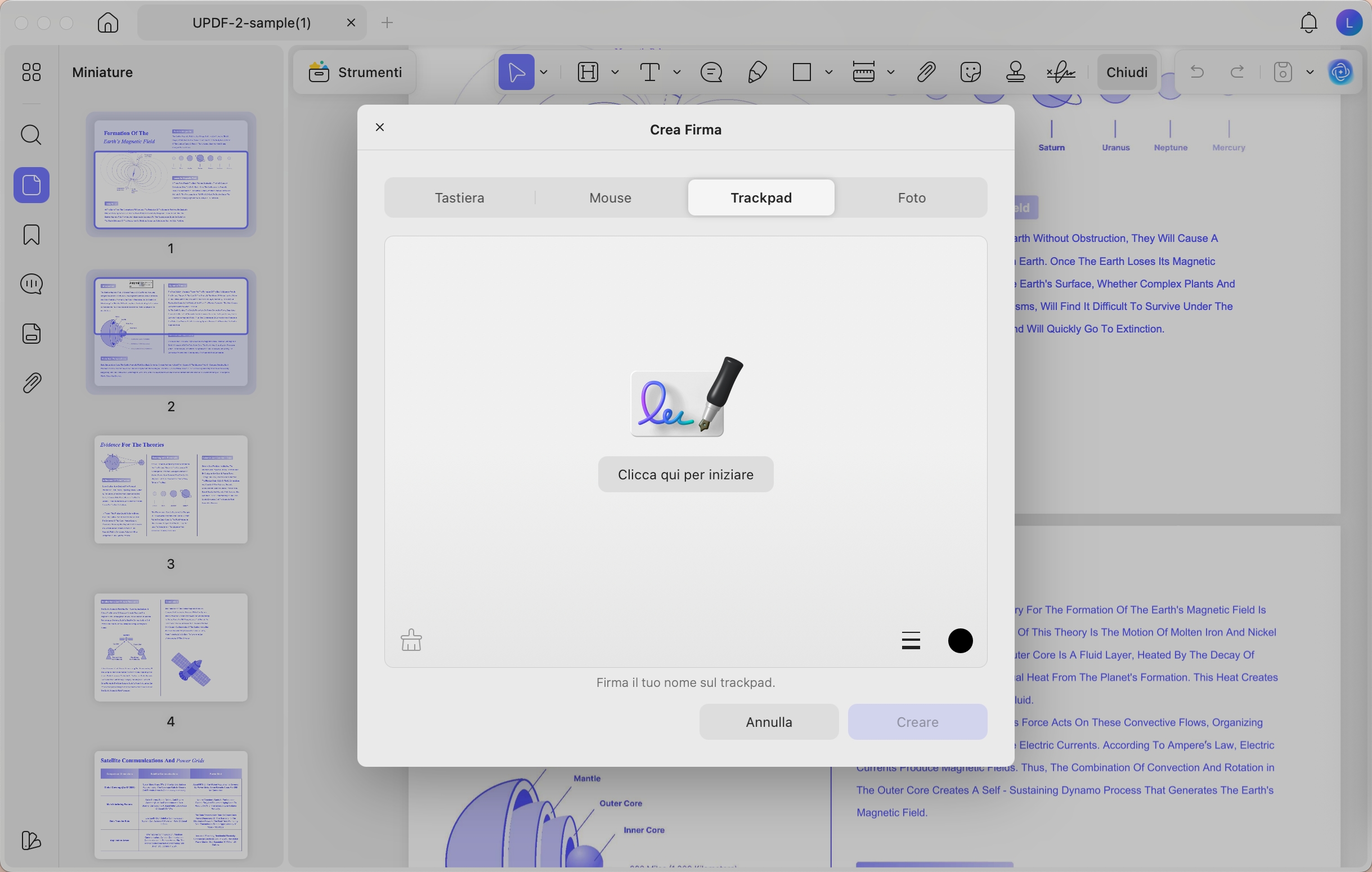 select trackpad to handwrite your signature
