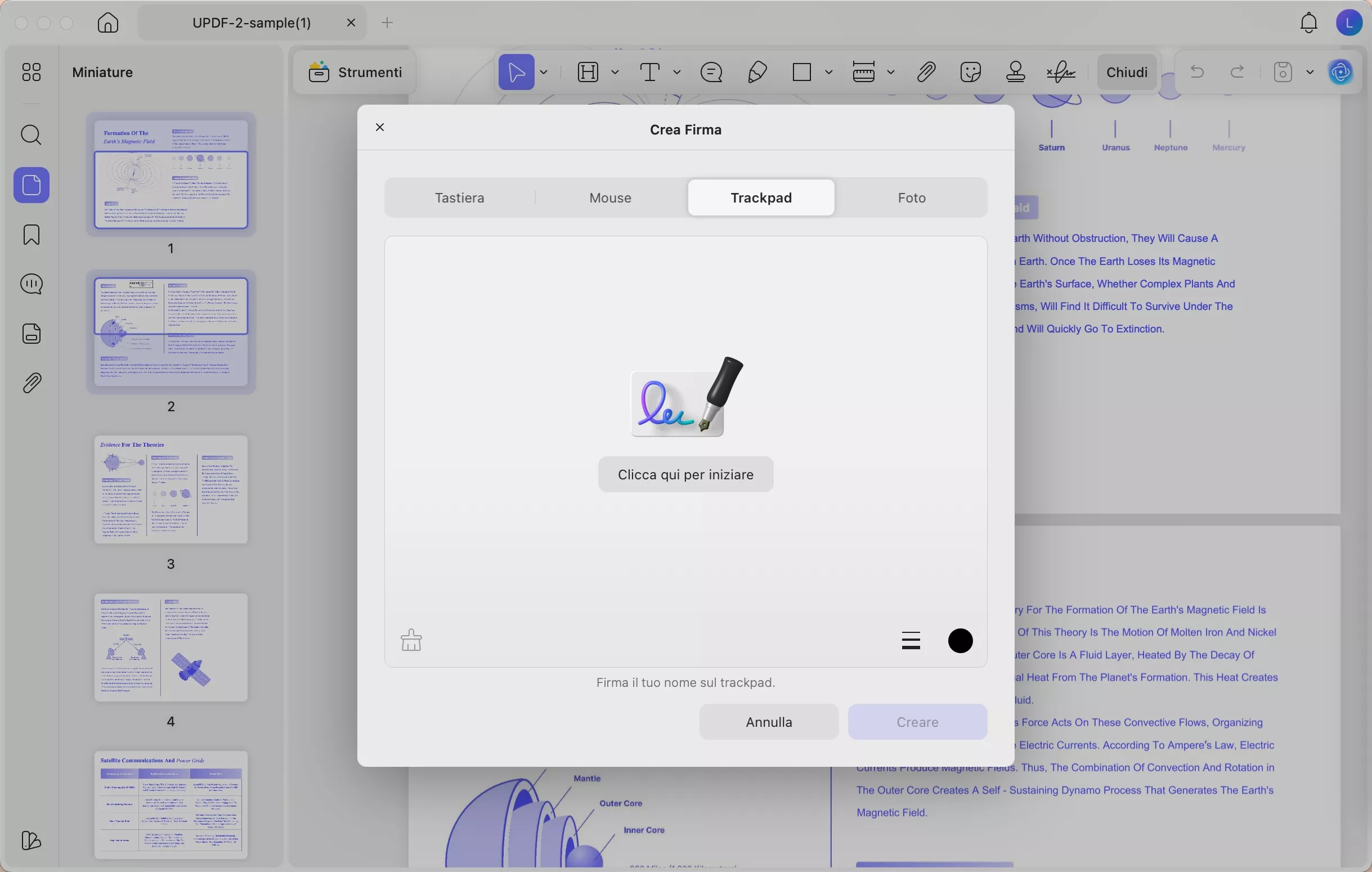 select trackpad to handwrite your signature