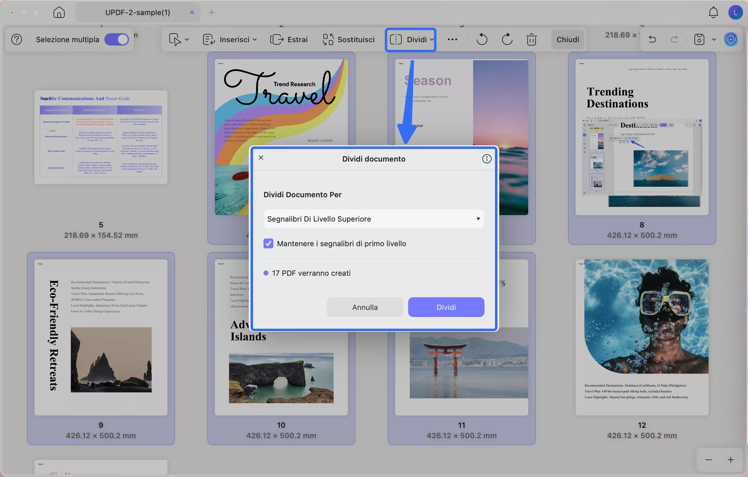 split by size updf mac