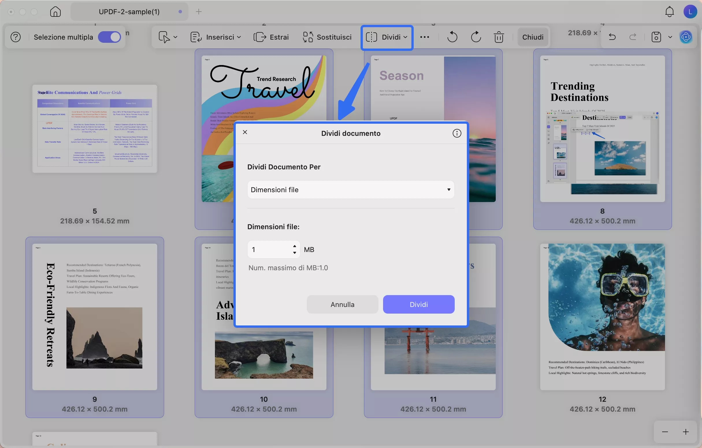 split by size updf mac