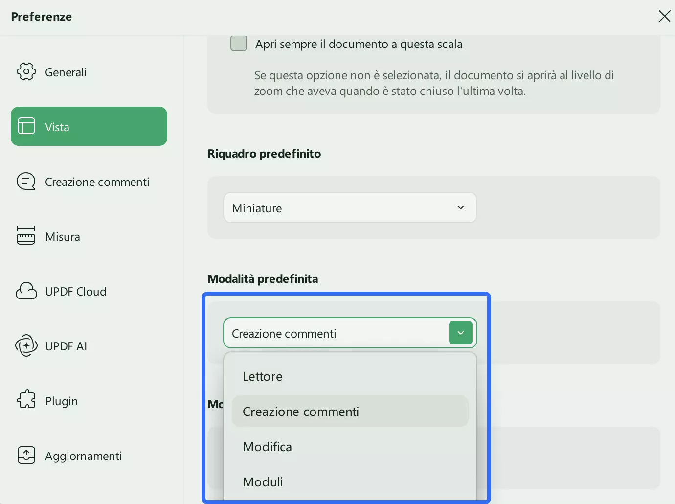 default mode settings updf windows