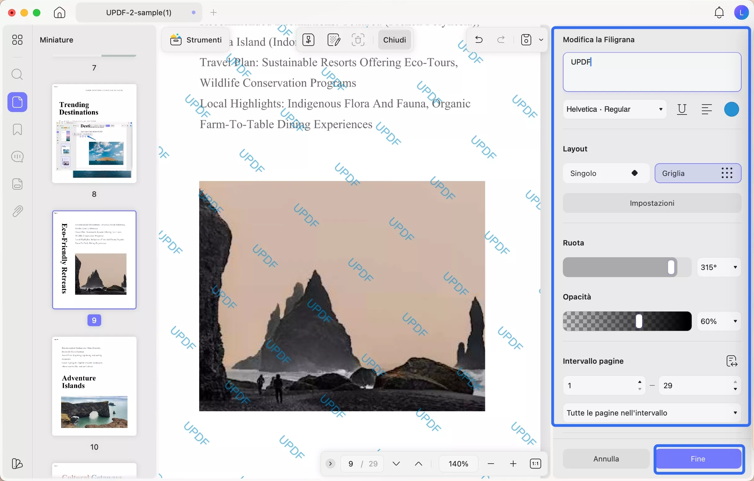 select watermark parameters