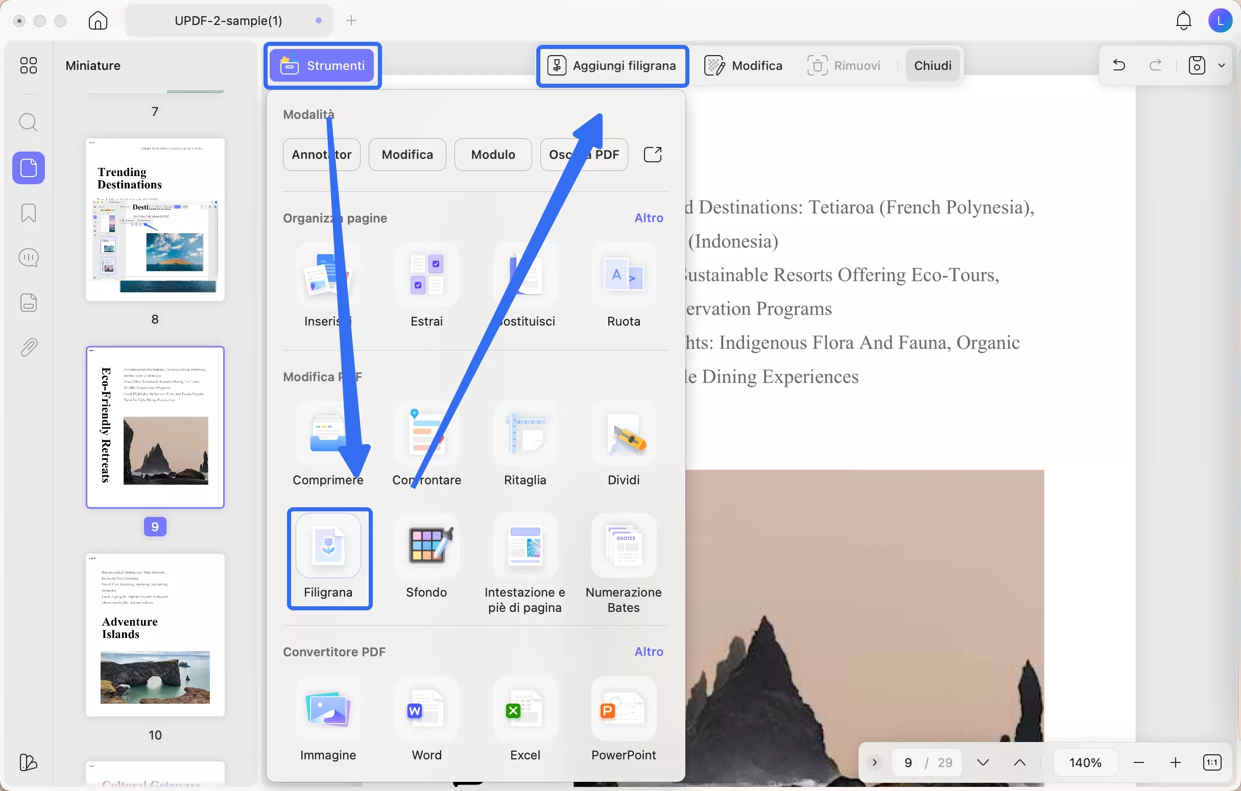 select watermark from toolbar