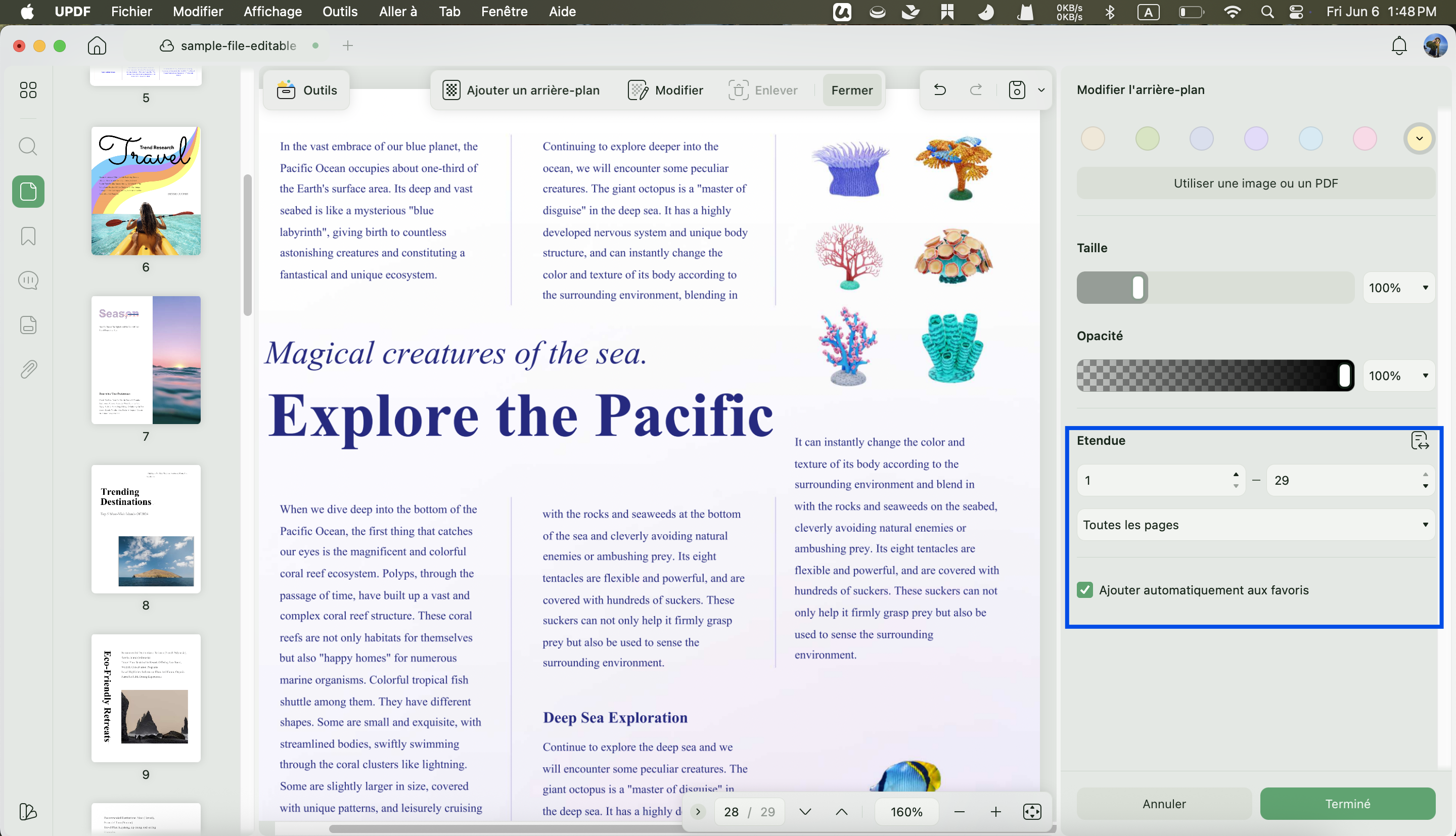 définir la plage de pages