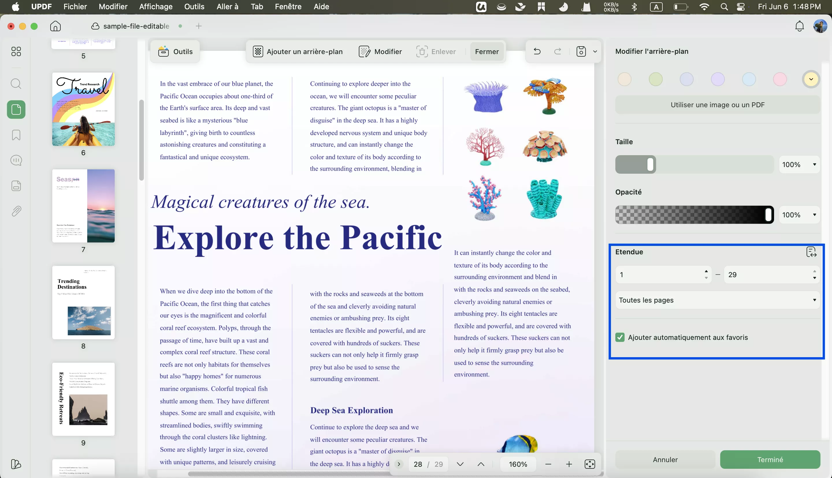 définir la plage de pages