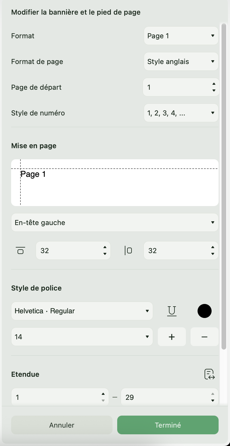 Numéro de page
