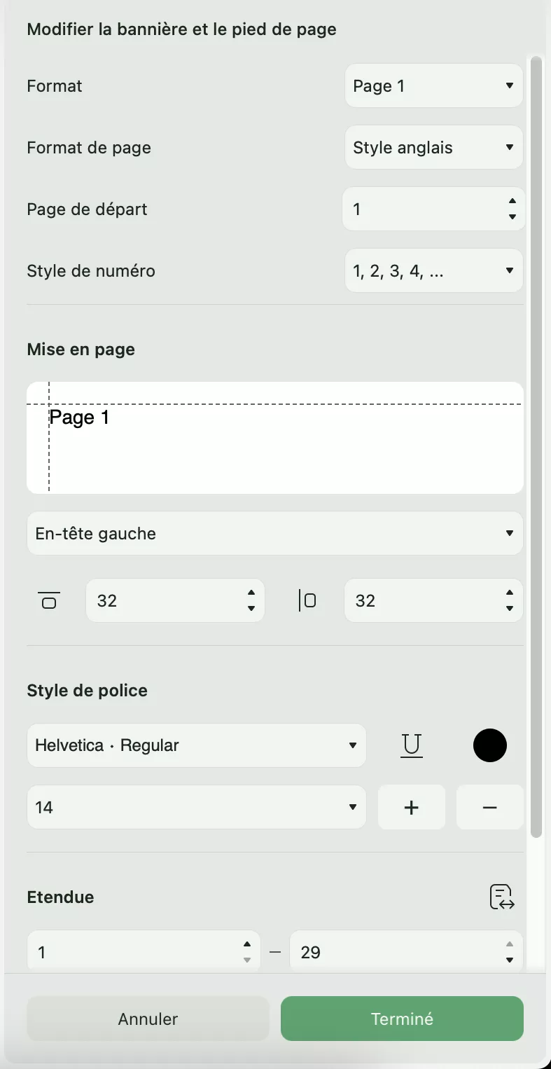 Numéro de page