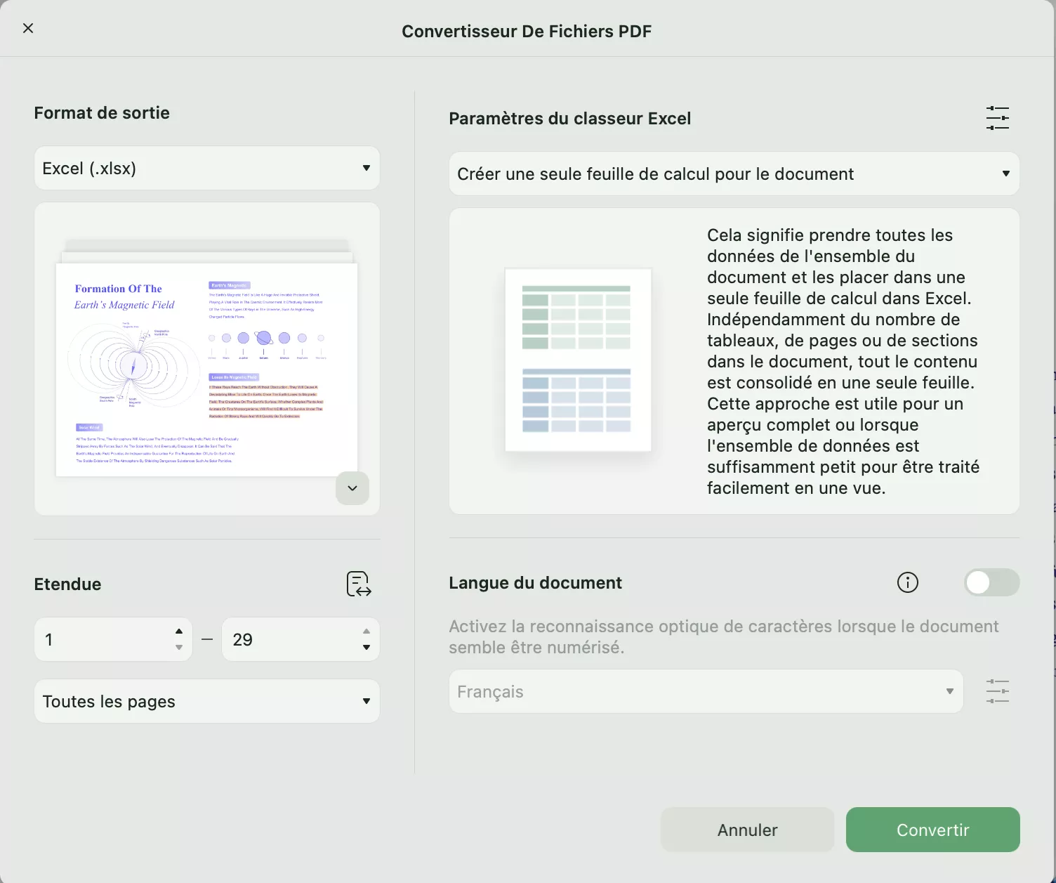 conversion de PDF en Excel, mise à jour au format PDF pour Mac