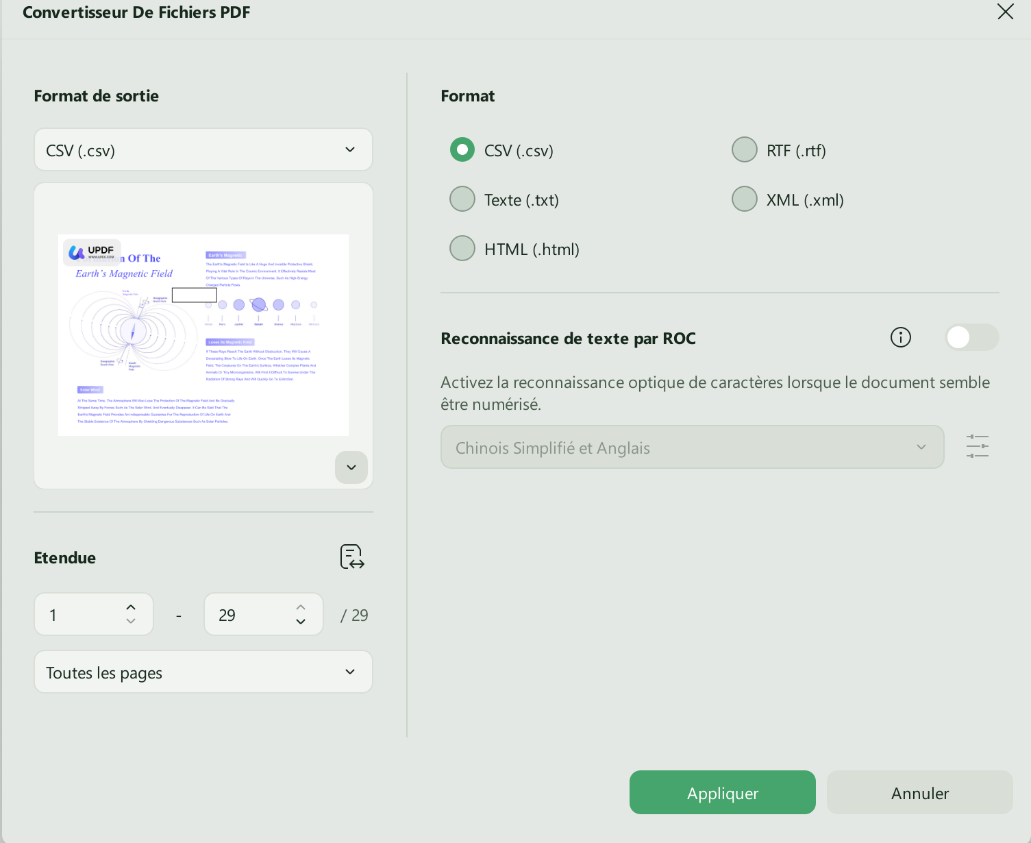 sélectionnez le format de fichier et appuyez sur Appliquer UPDF Windows 2