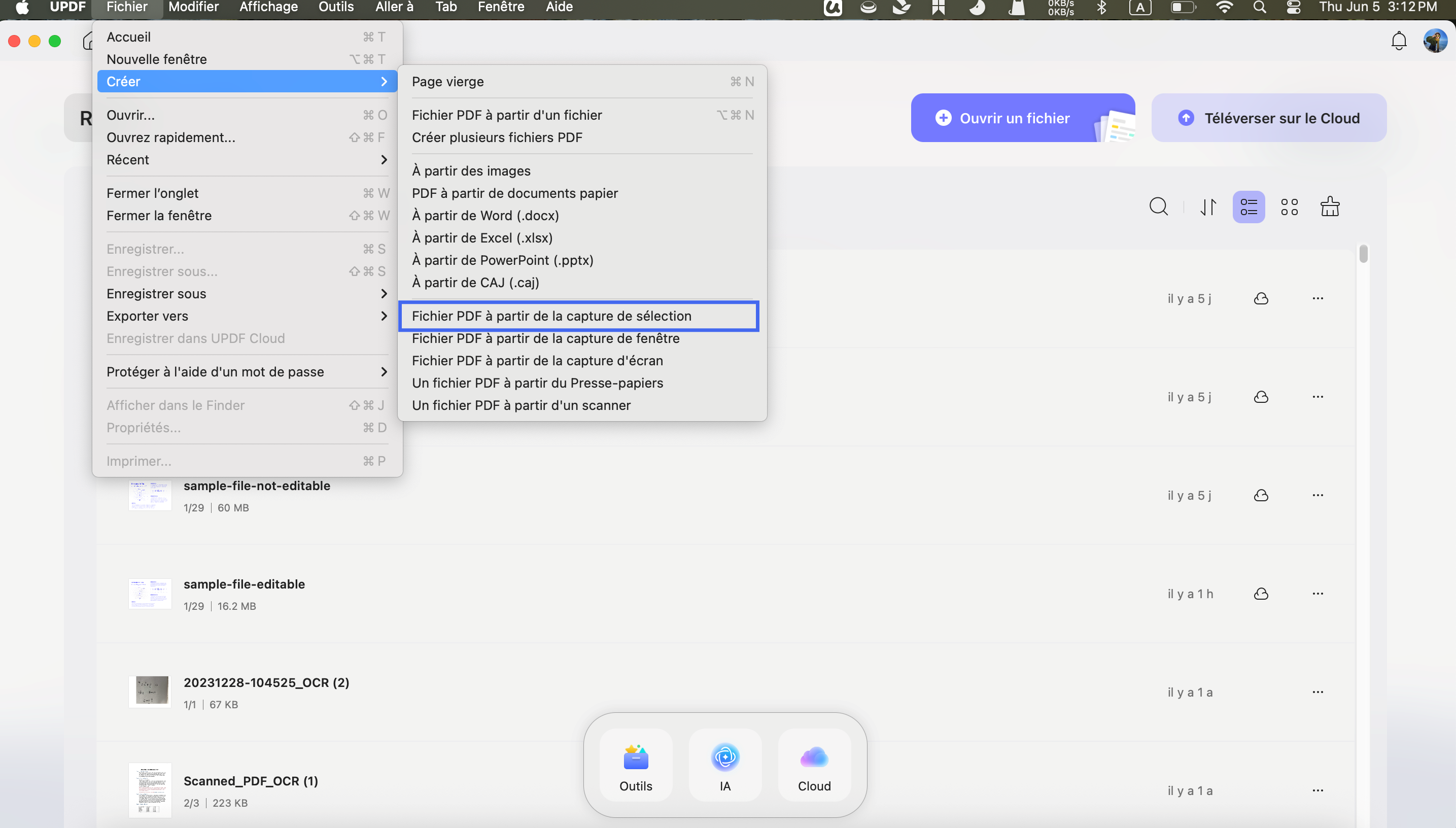 créer un PDF à partir d'une capture