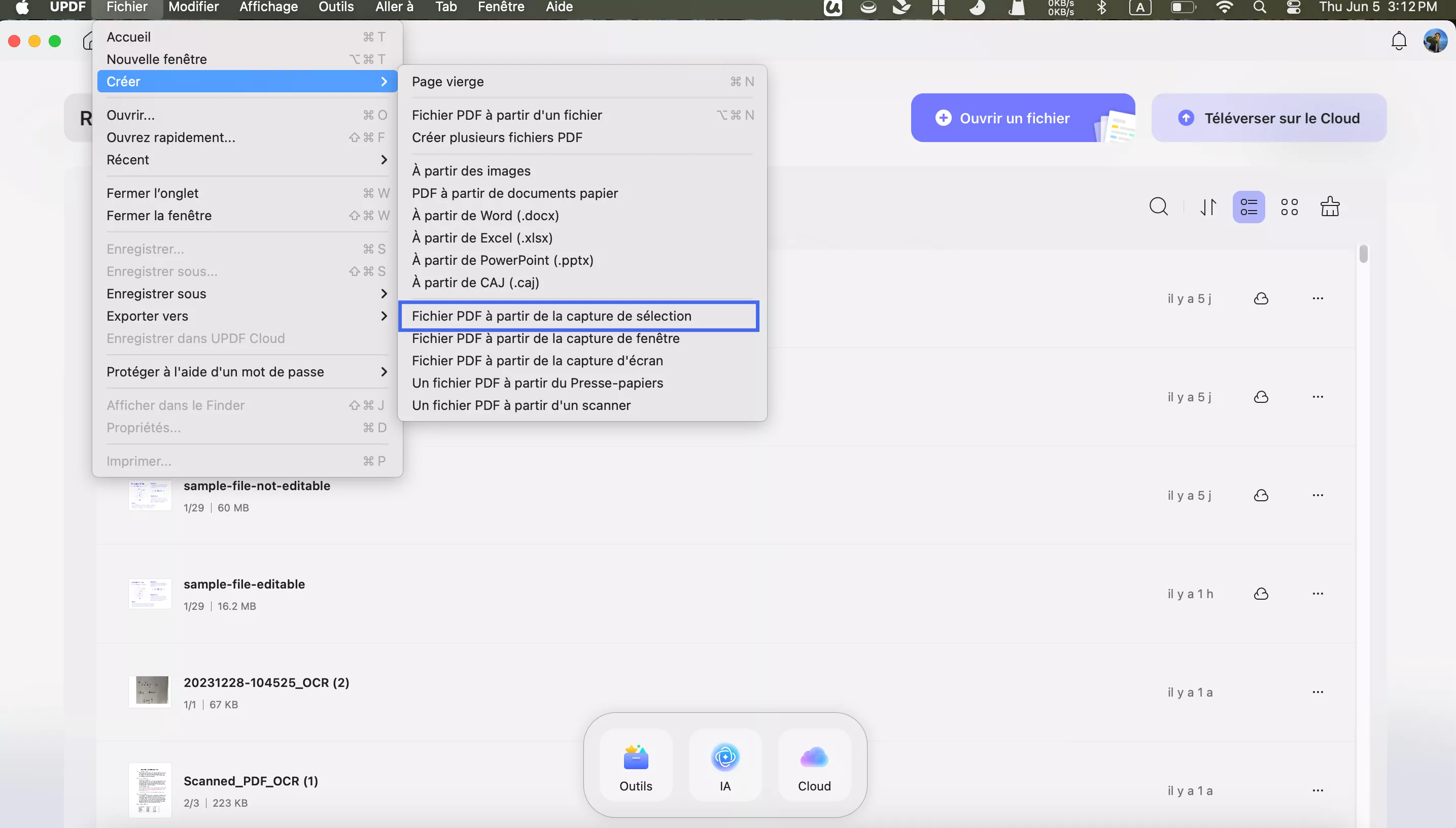 créer un PDF à partir d'une capture