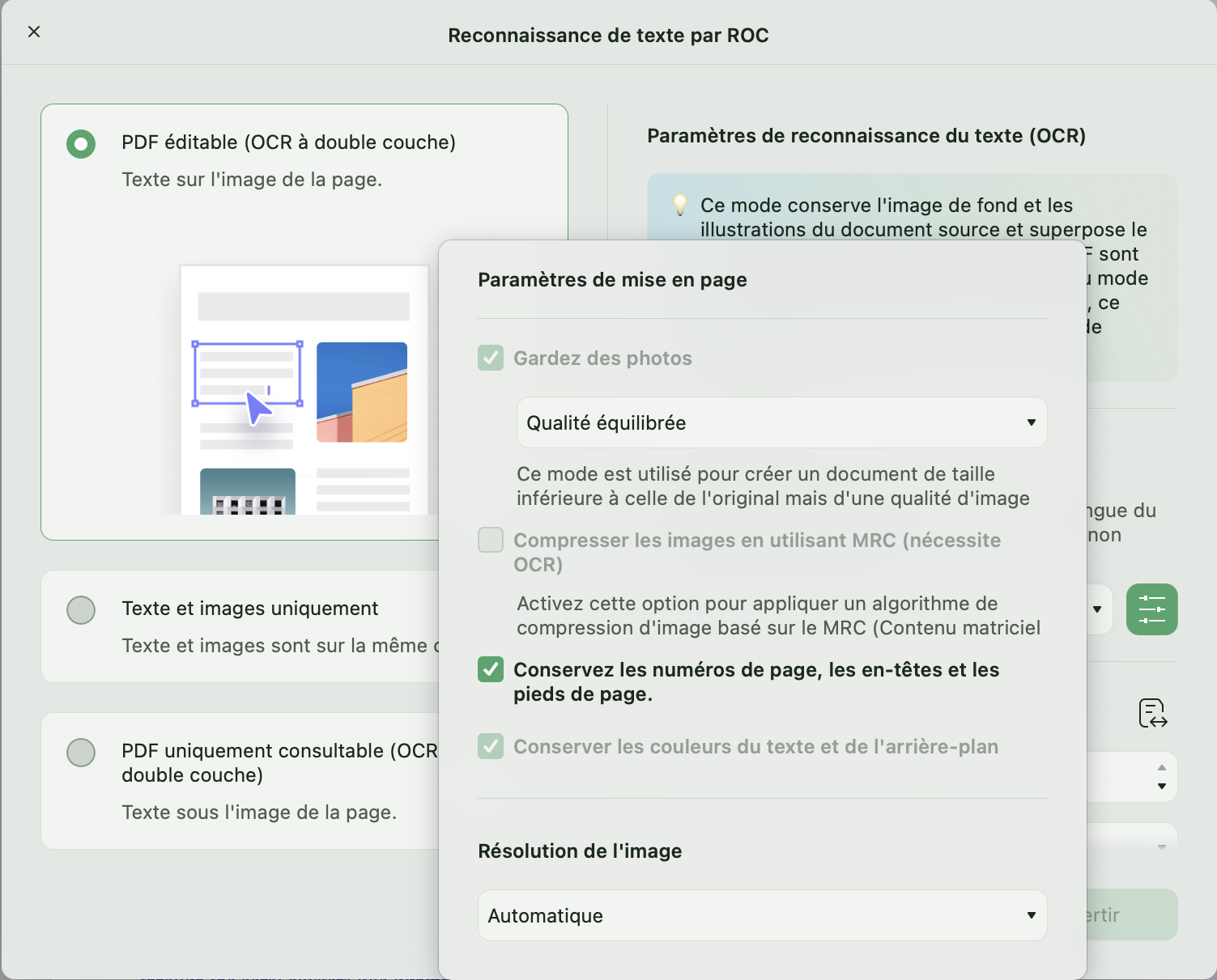 définir les paramètres éditables du PDF OCR et du format UPDF pour Mac