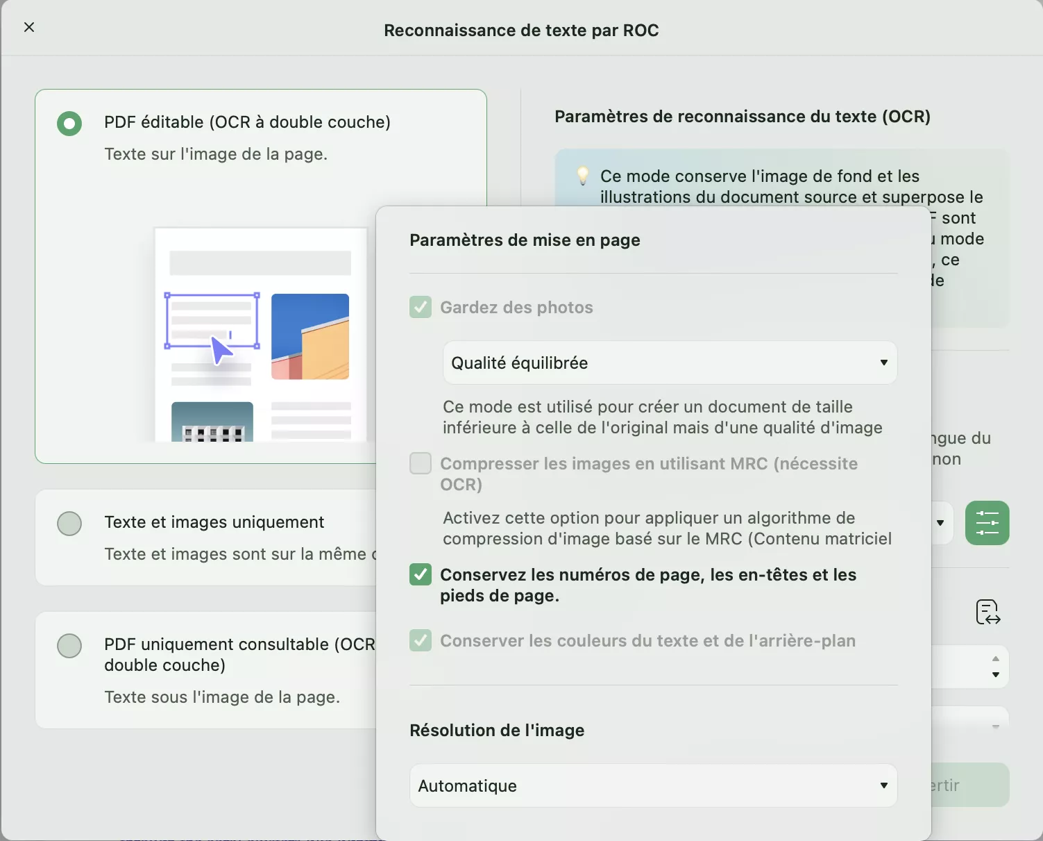 définir les paramètres éditables du PDF OCR et du format UPDF pour Mac