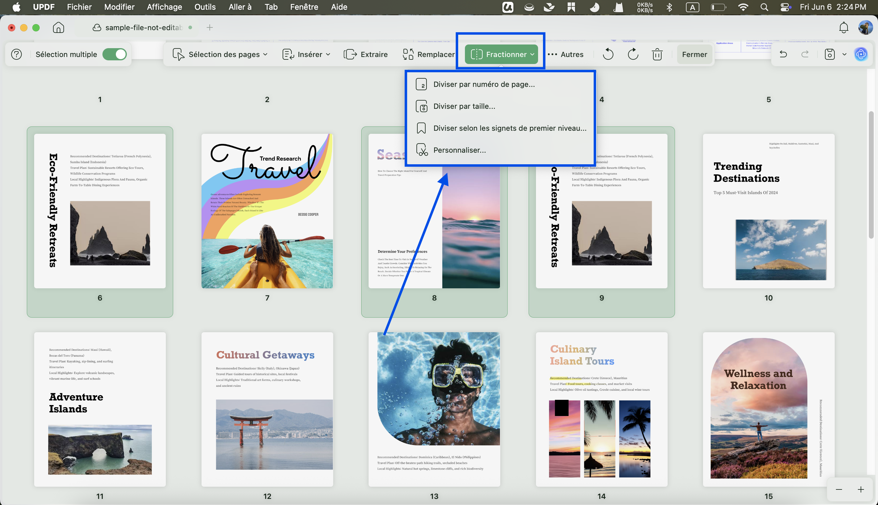 page fractionnée updf mac