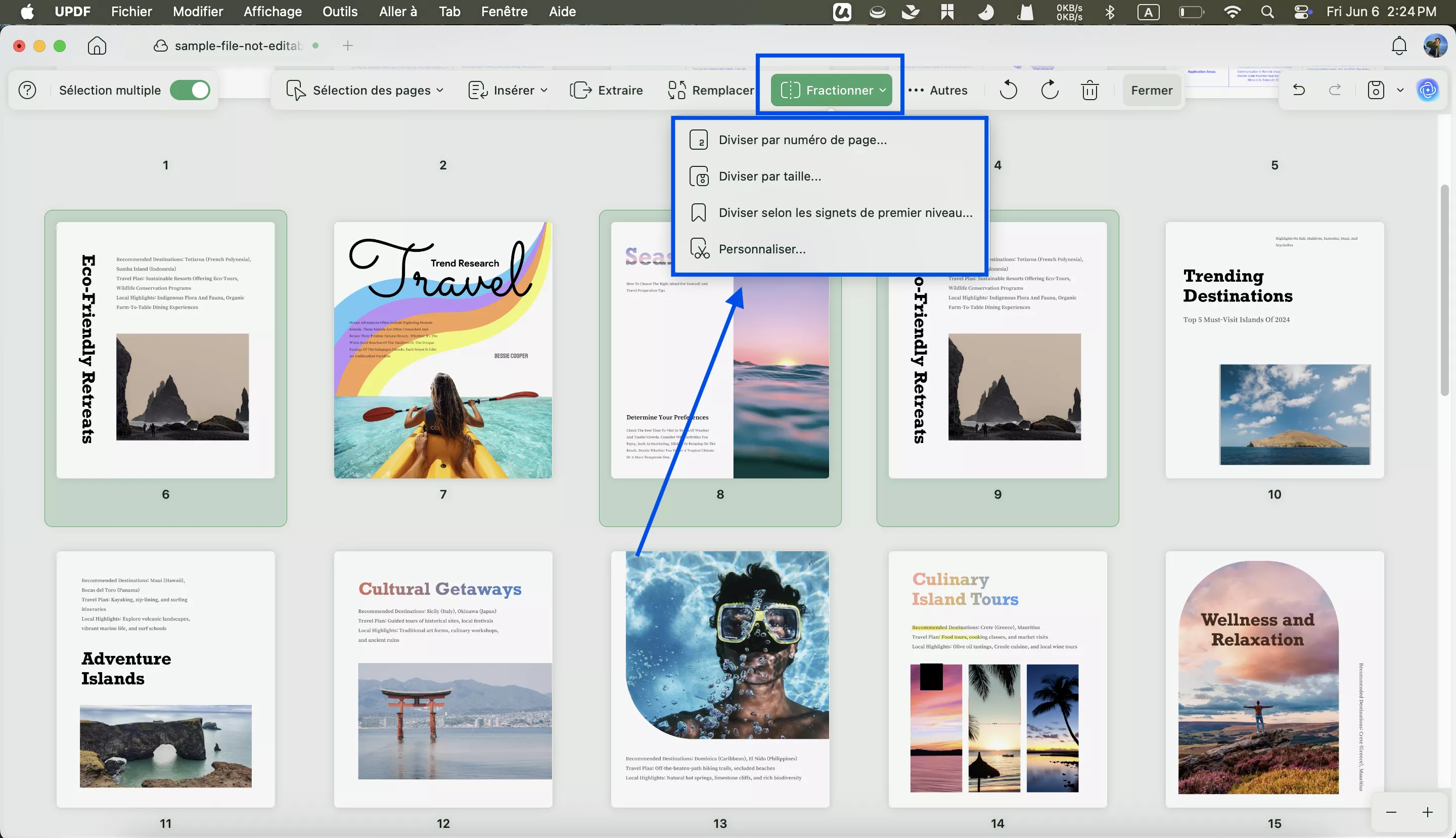 page fractionnée updf mac
