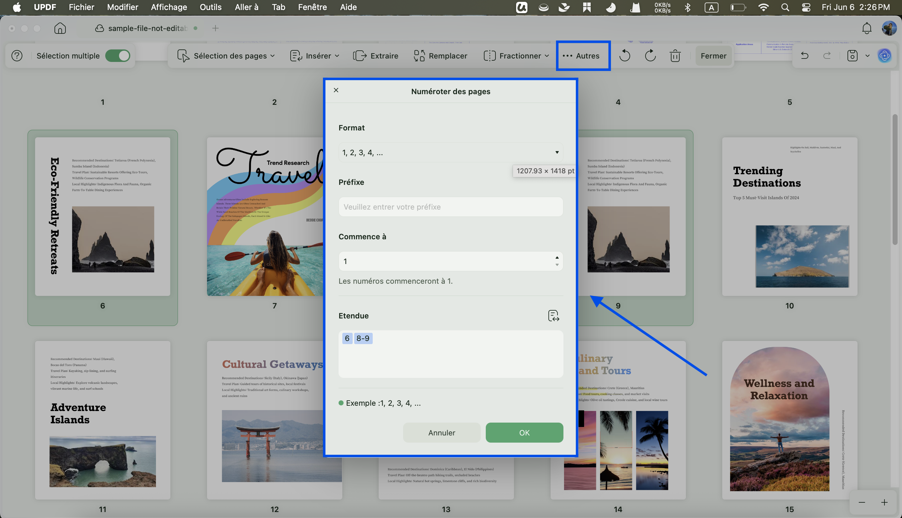 étiquette de page updf mac