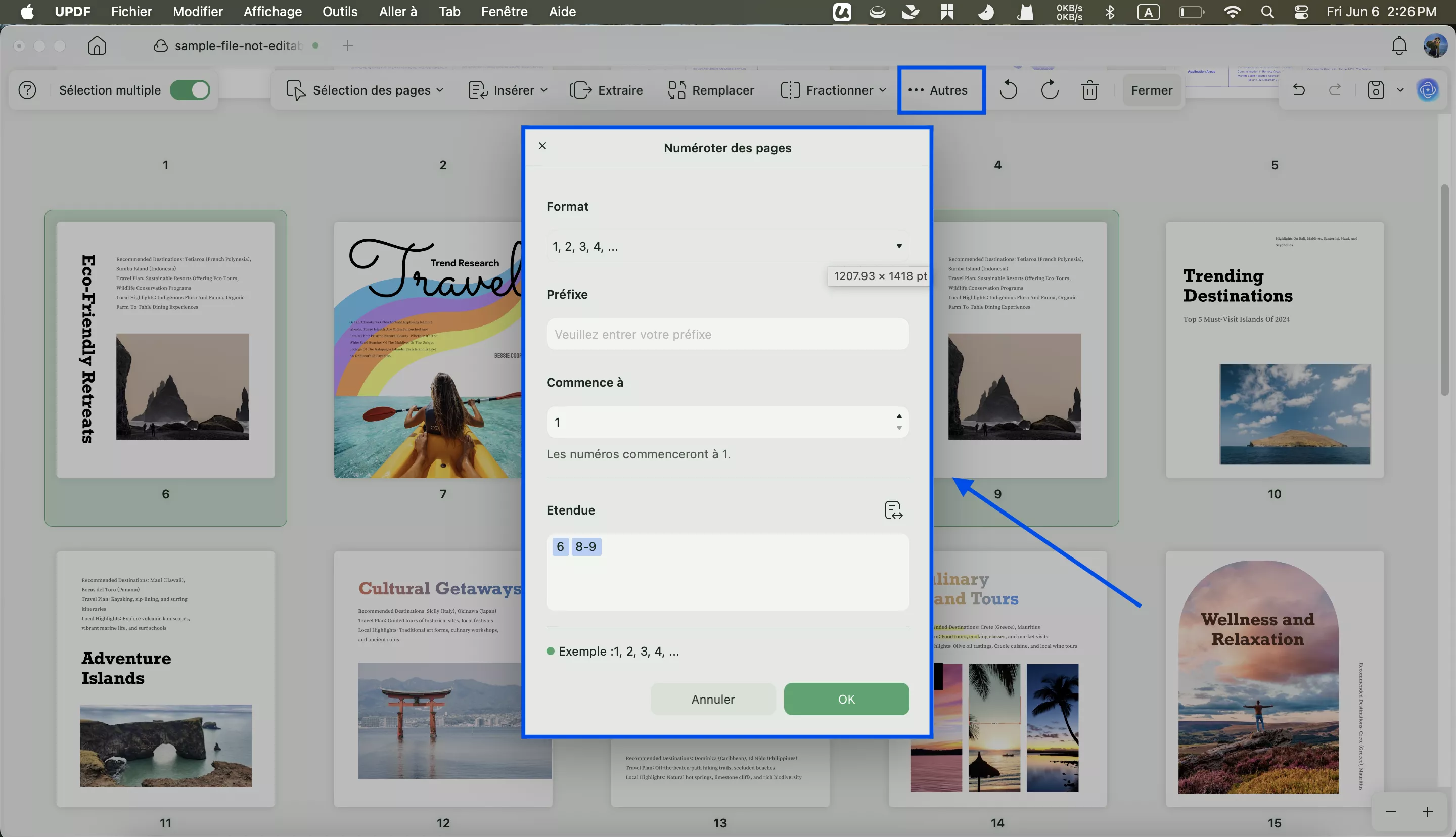 étiquette de page updf mac