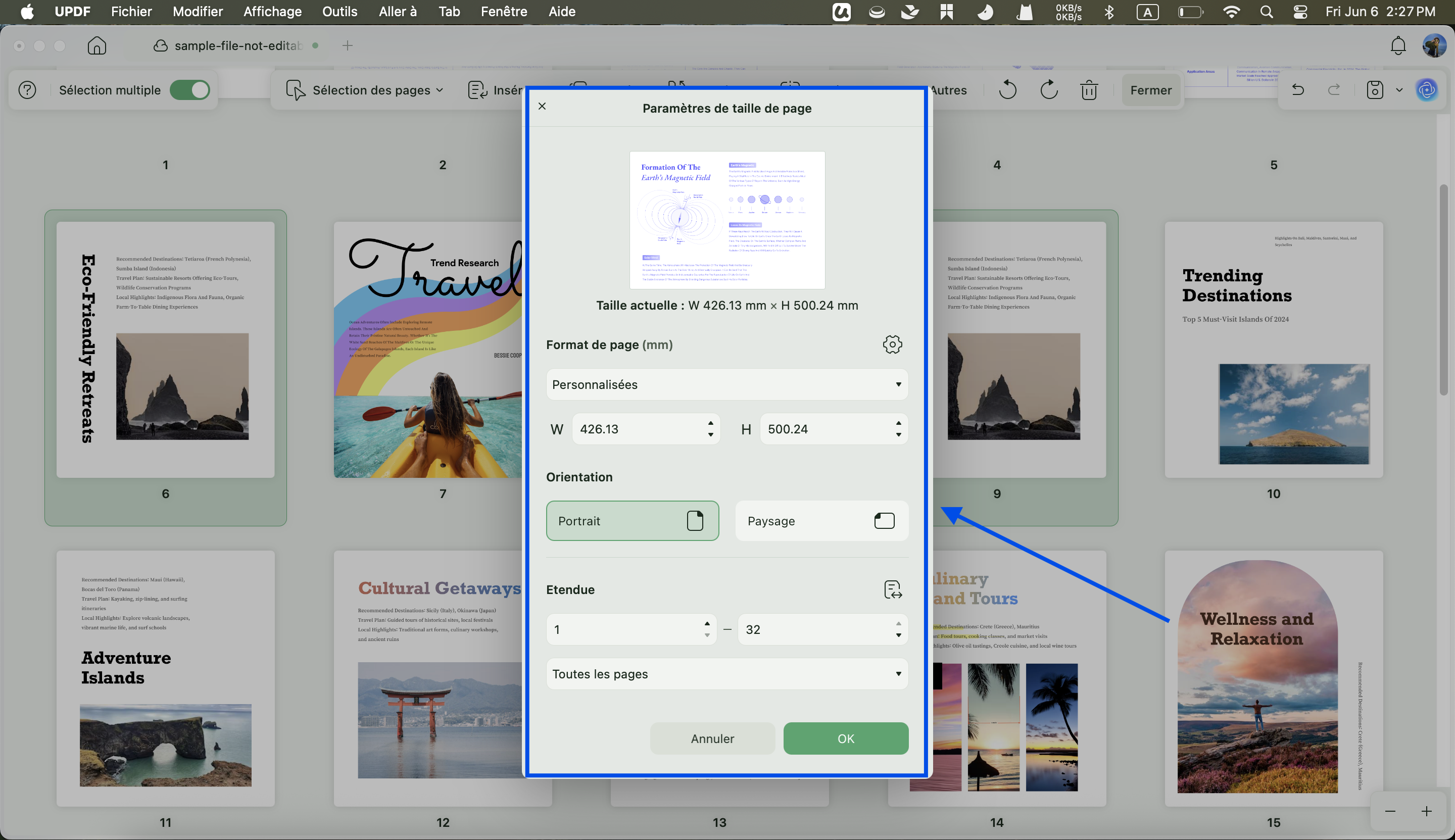 modifier la taille de la page updf mac