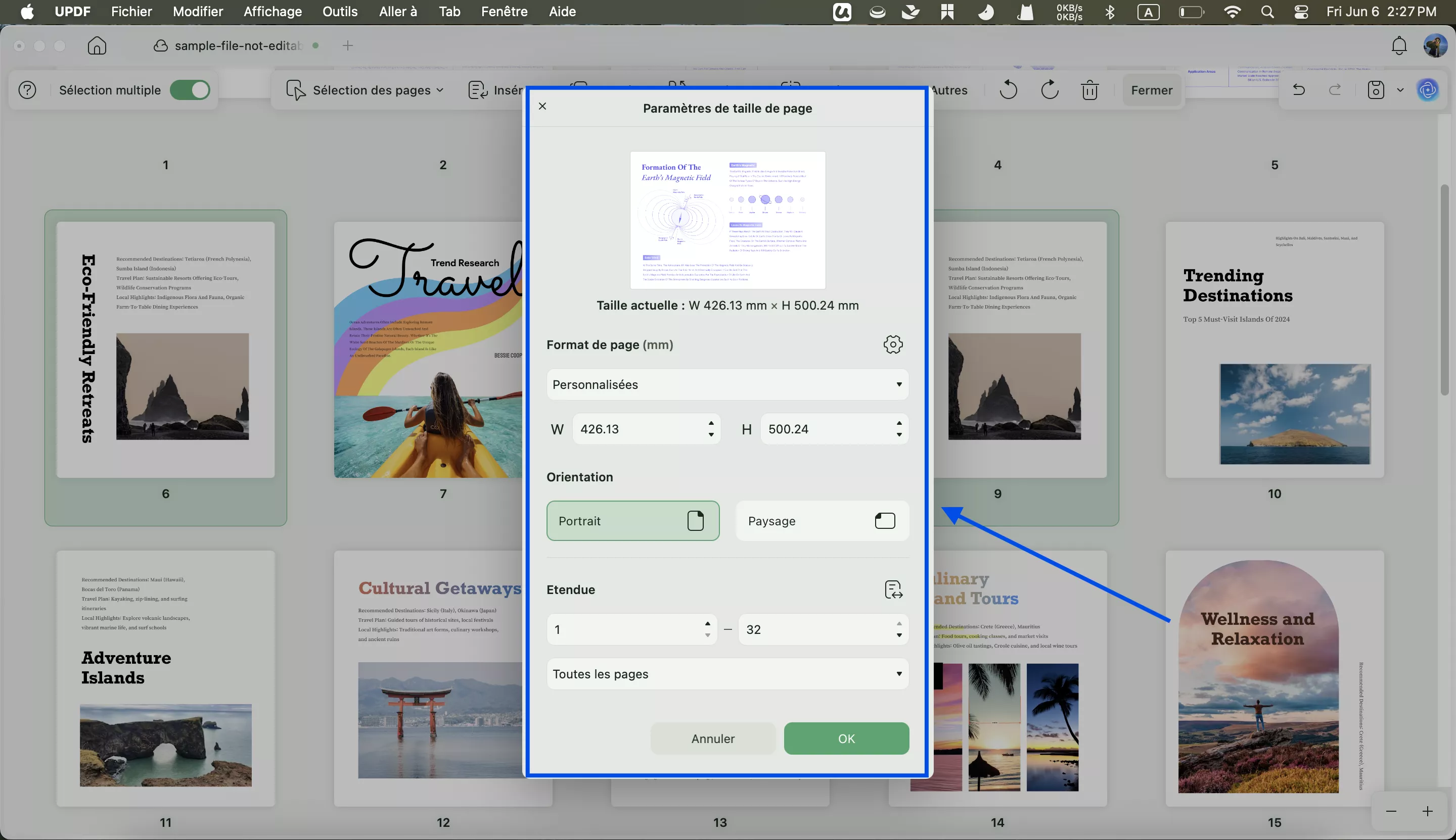 modifier la taille de la page updf mac