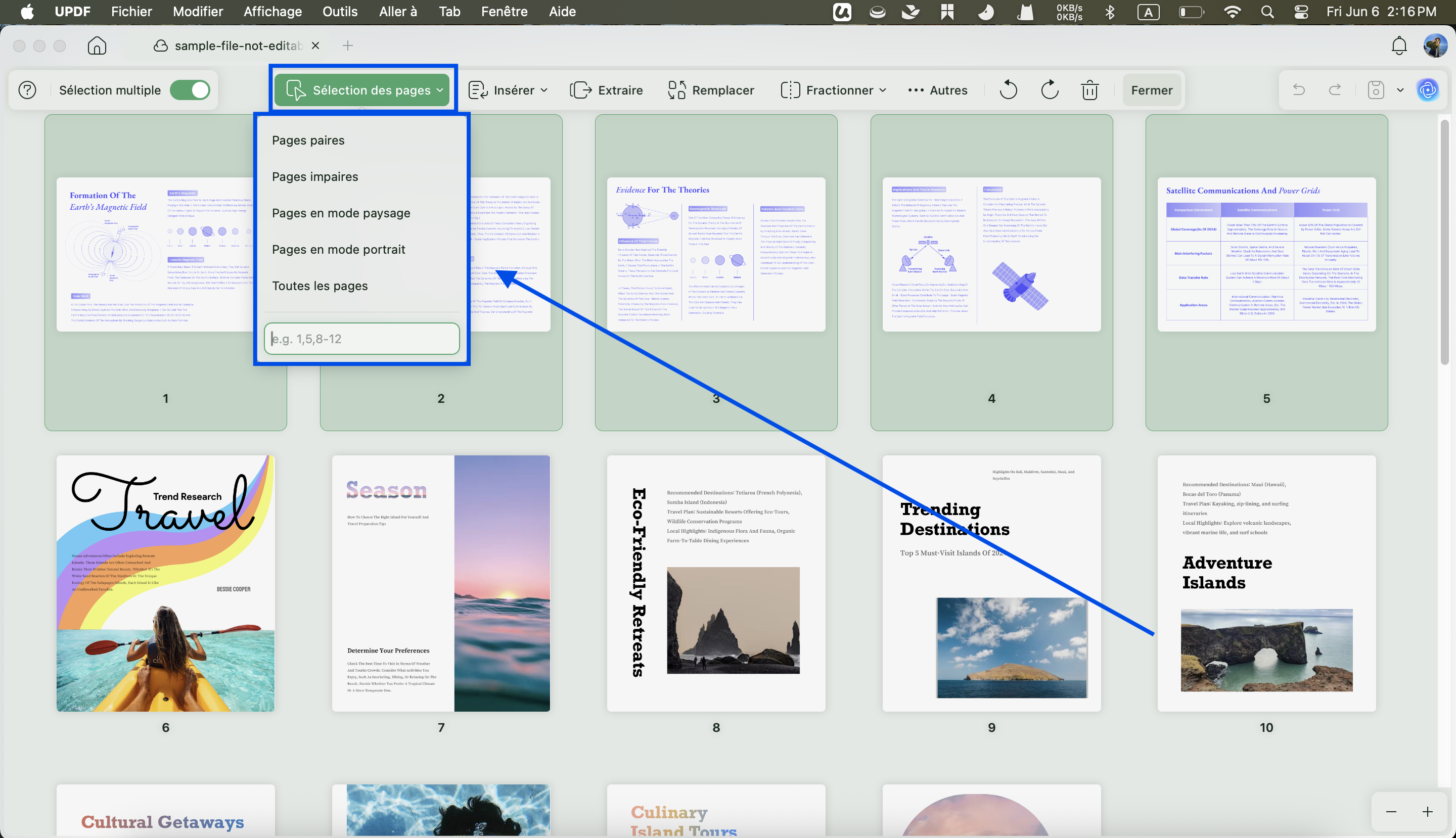 sélectionner des pages updf mac