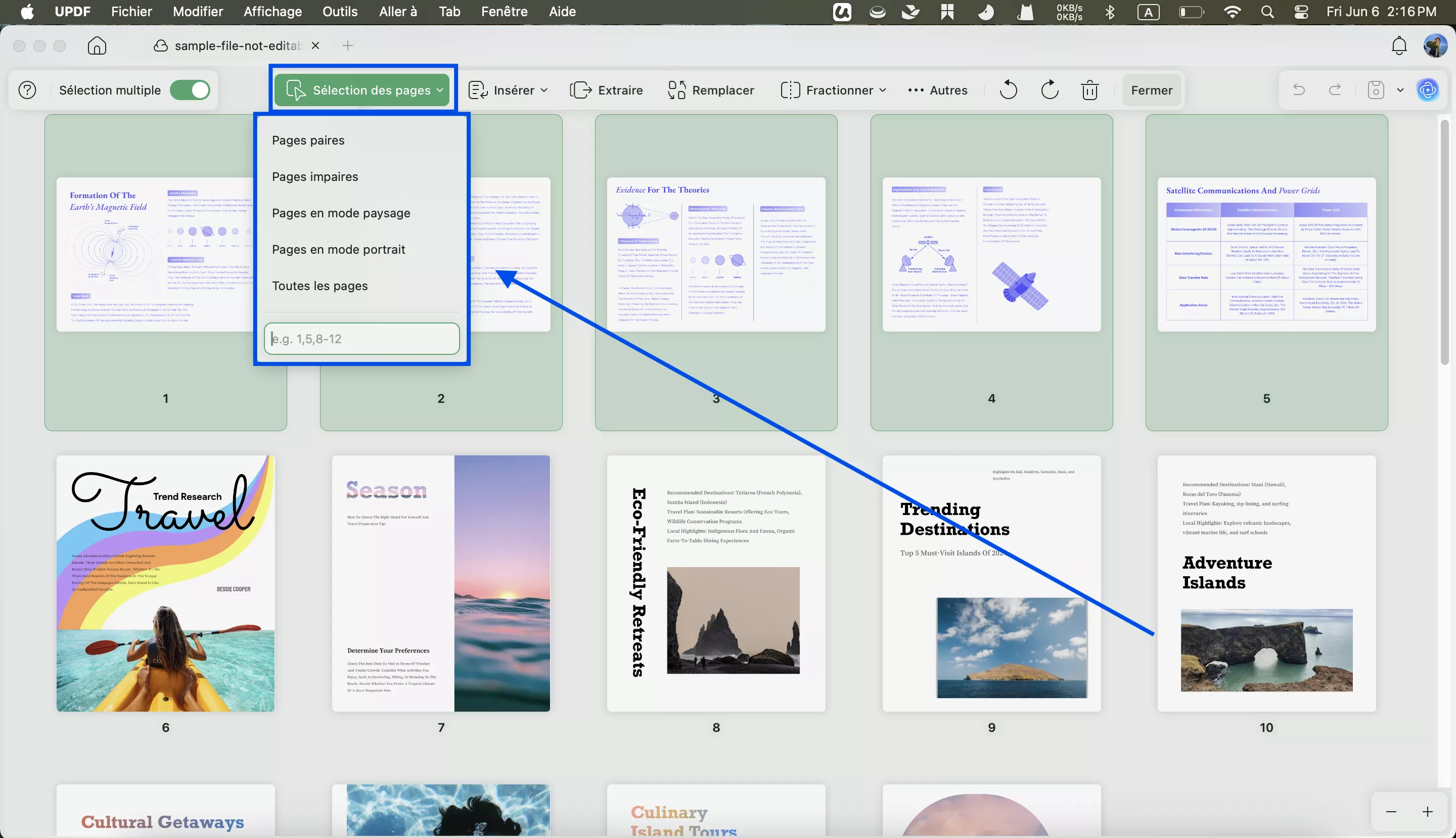 sélectionner des pages updf mac