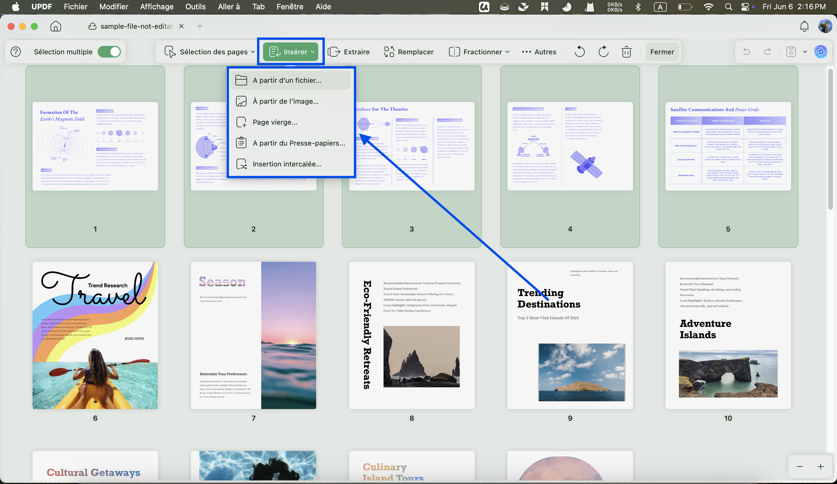 insérer à partir d'un PDF updf mac