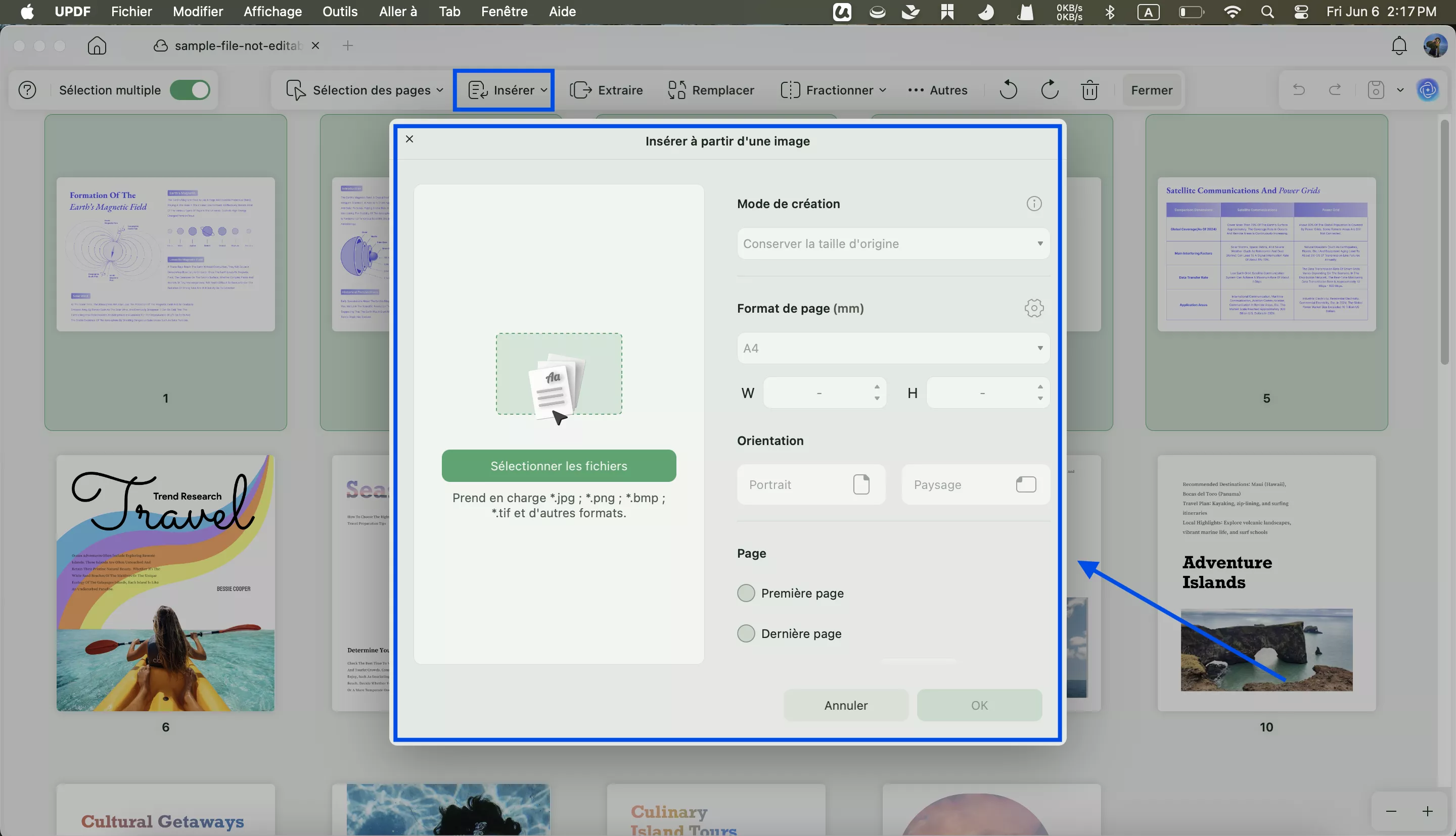 insérer à partir d'une image updf mac