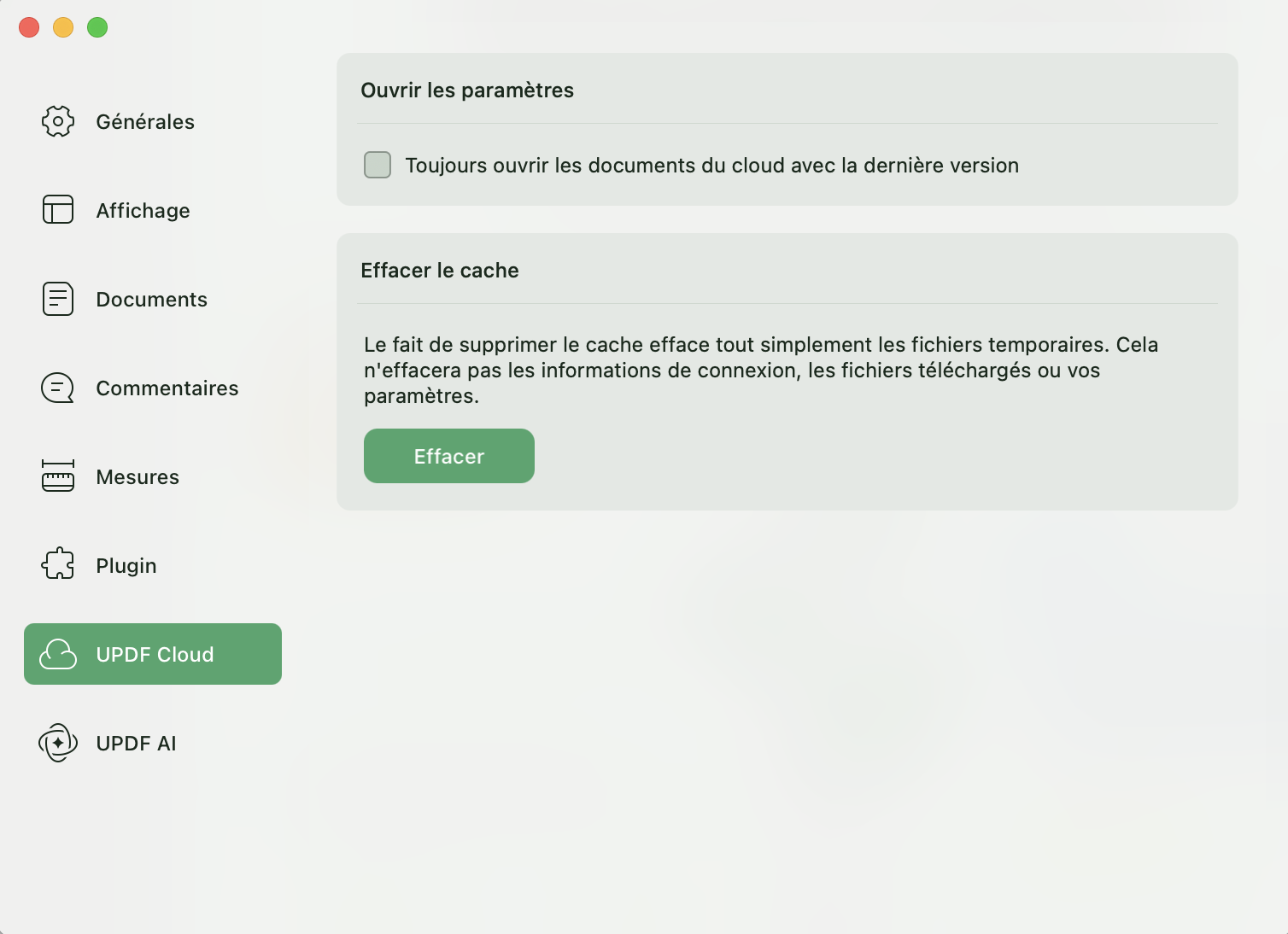préférences cloud updf mac