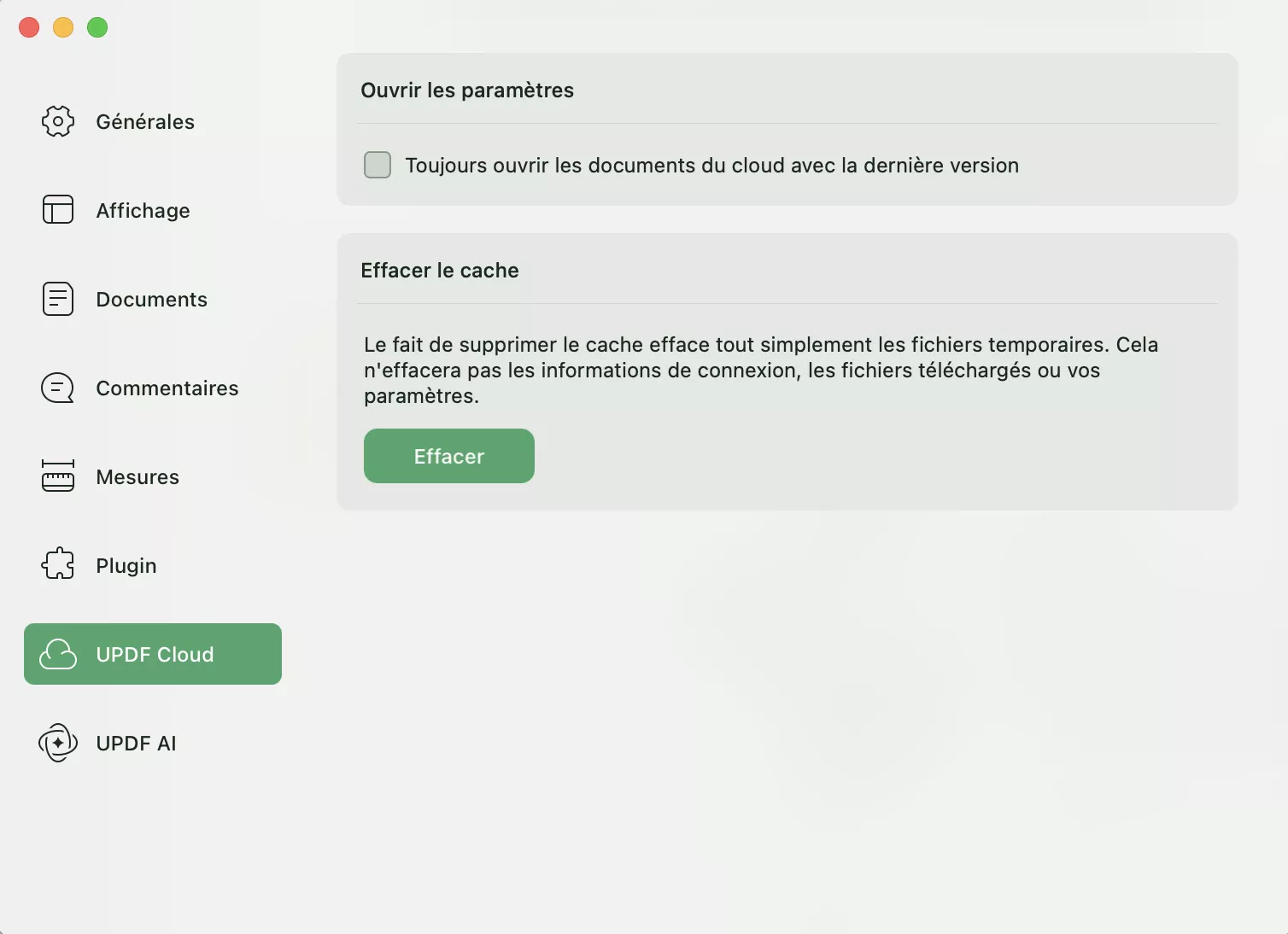 préférences cloud updf mac