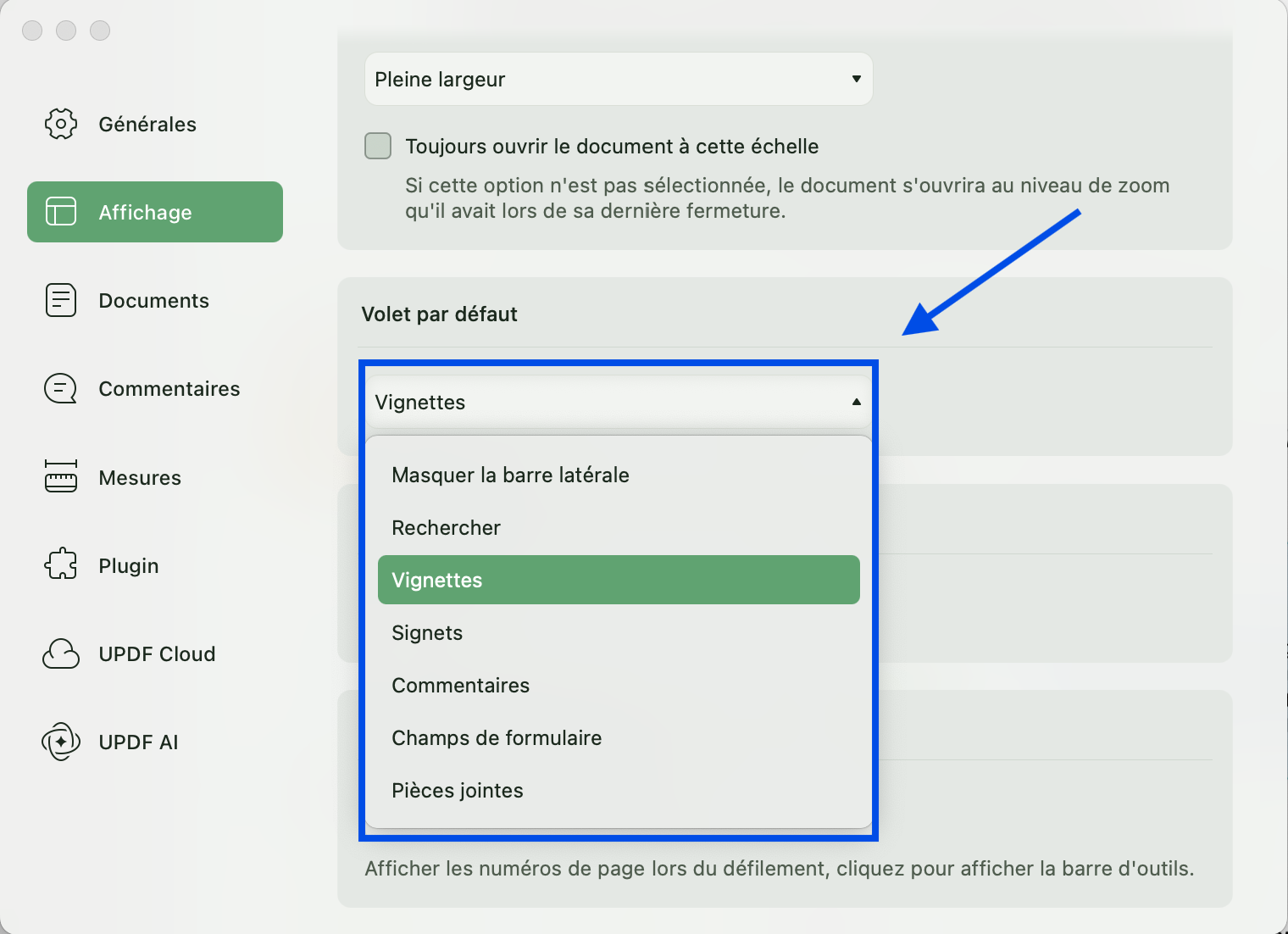 volet par défaut updf mac