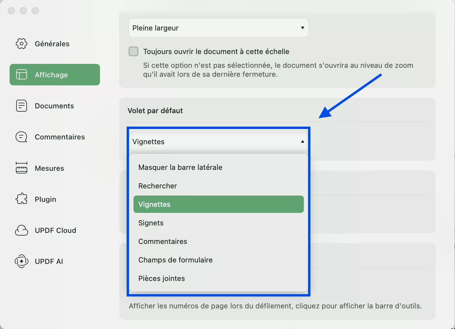 volet par défaut updf mac