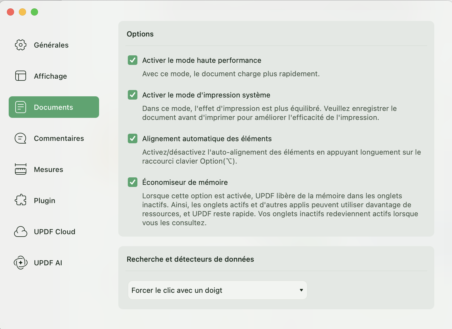 préférences de document updf mac