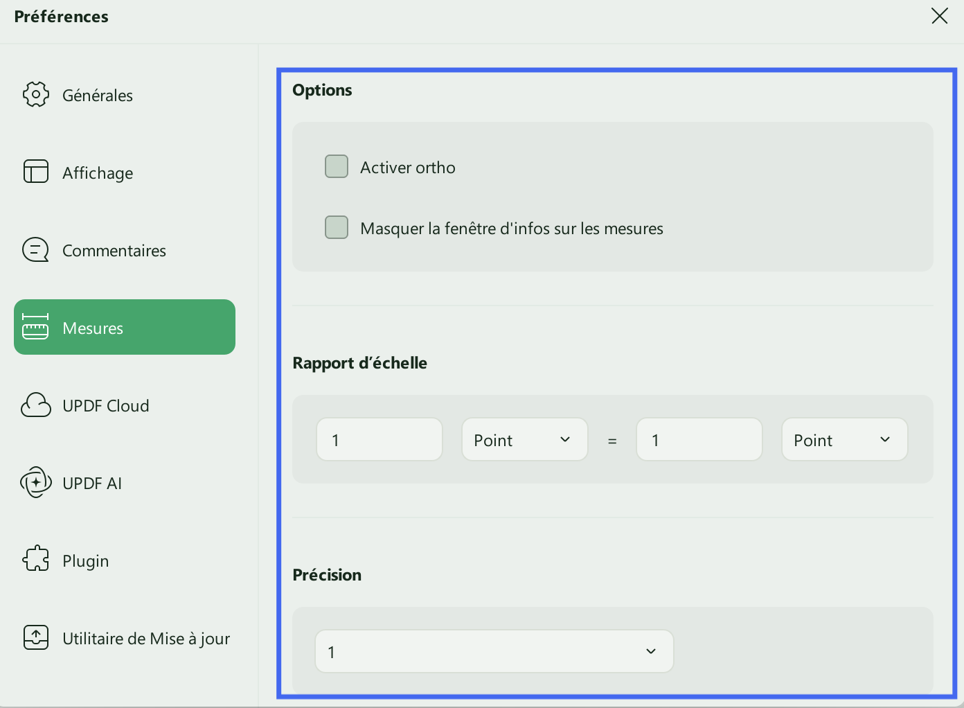préférences de mesure updf windows 2