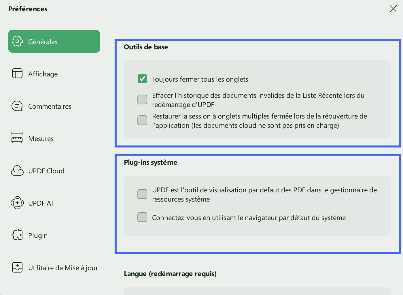 afficher les paramètres généraux de base updf windows 2