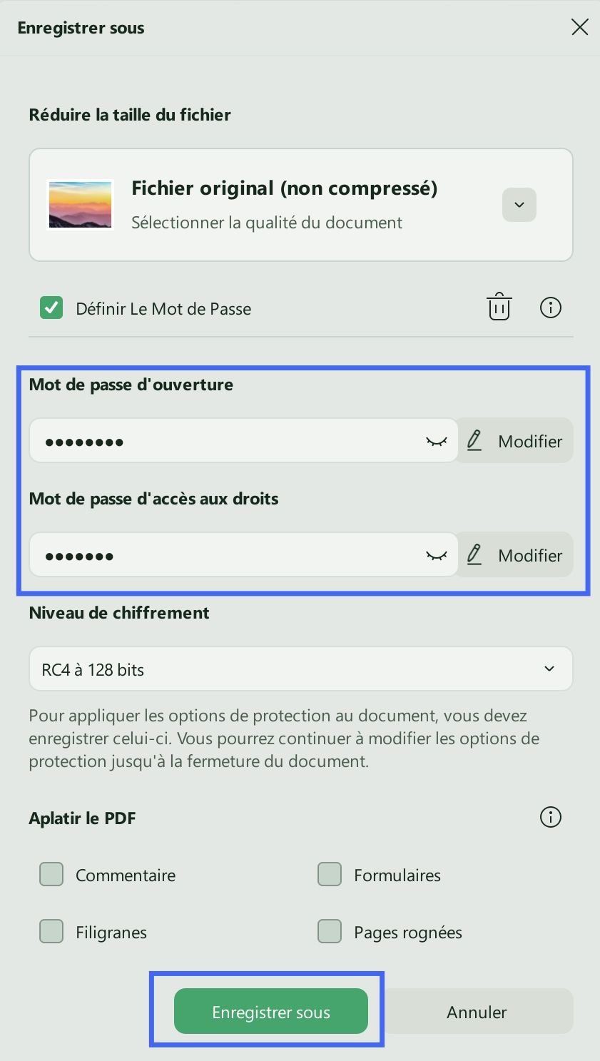 enregistrer les paramètres de mot de passe updf windows 2
