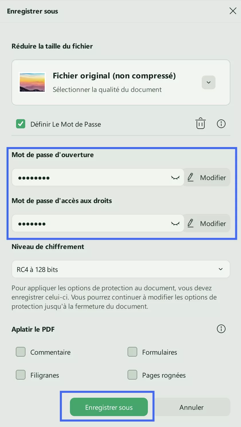 enregistrer les paramètres de mot de passe updf windows 2