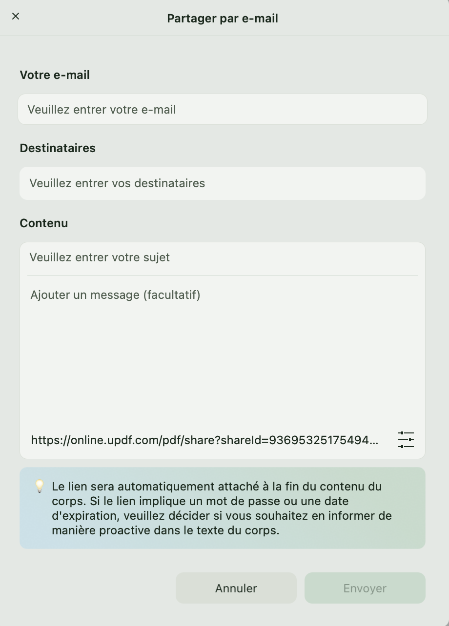 envoyer un e-mail via updf mac