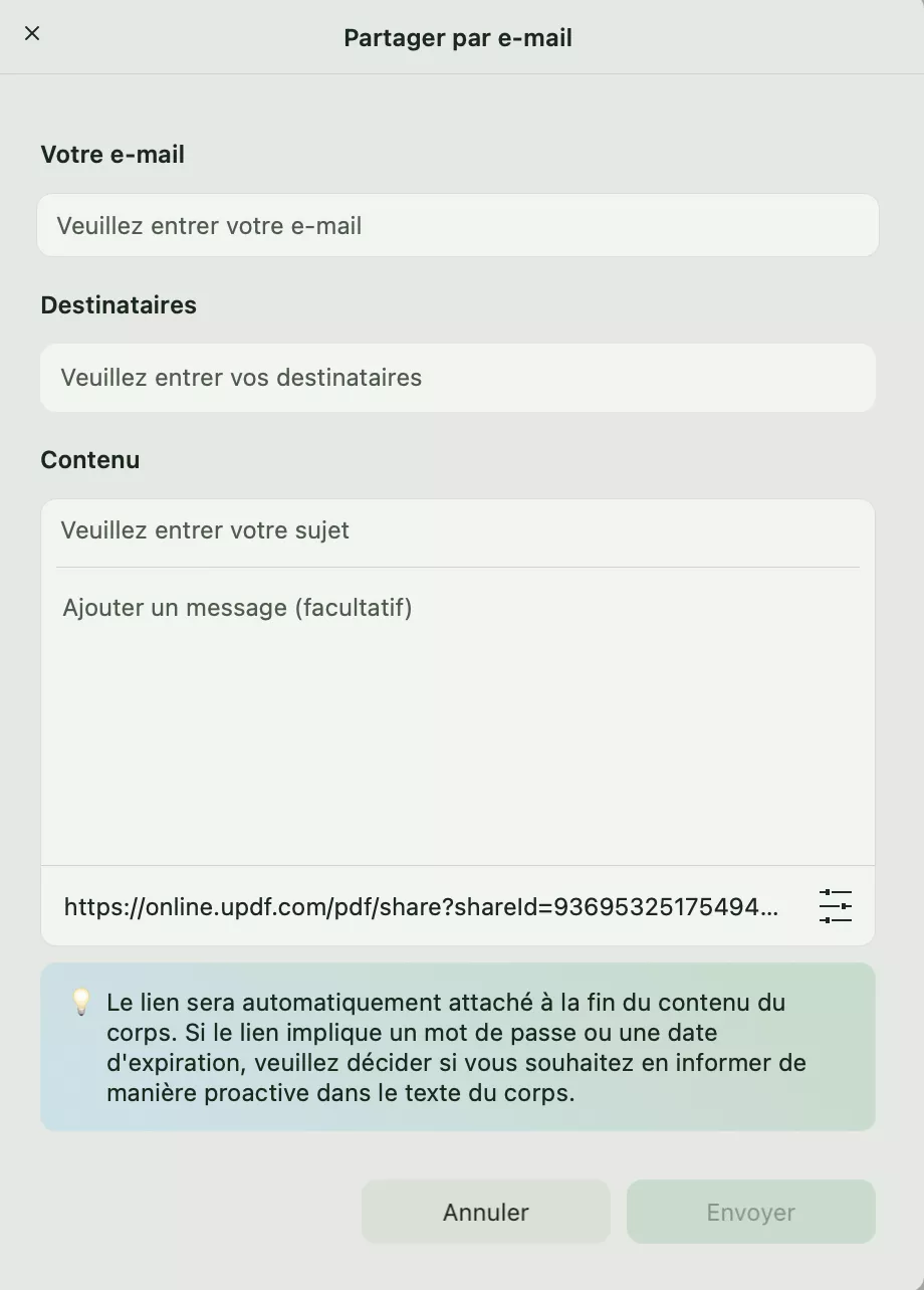 envoyer un e-mail via updf mac