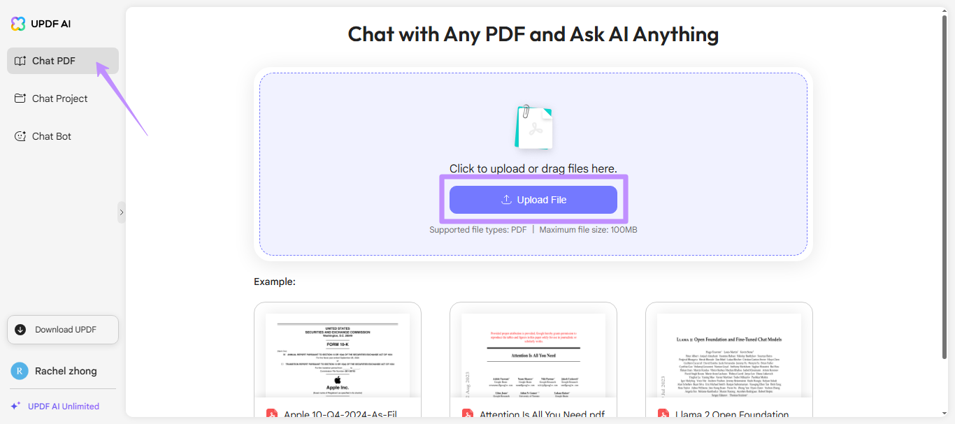 upload document updf ai online
