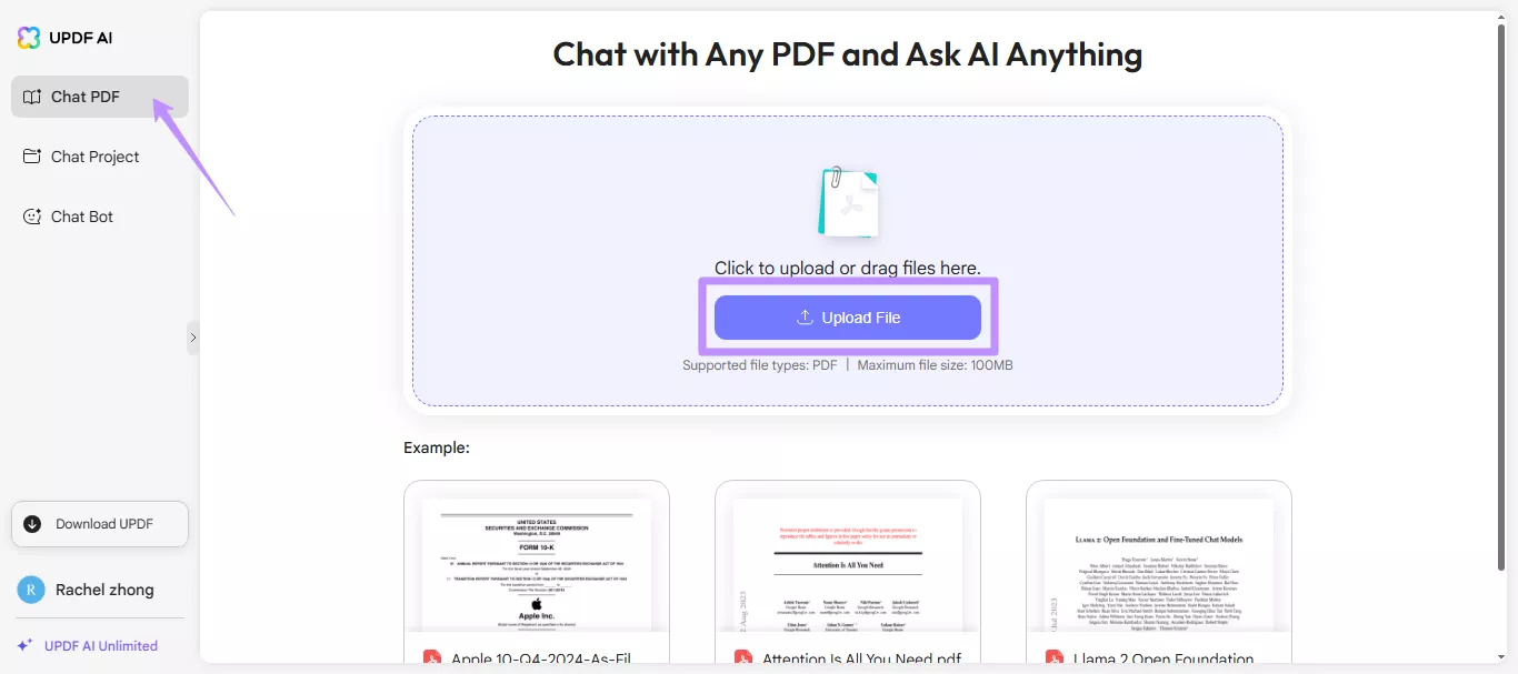 upload document updf ai online